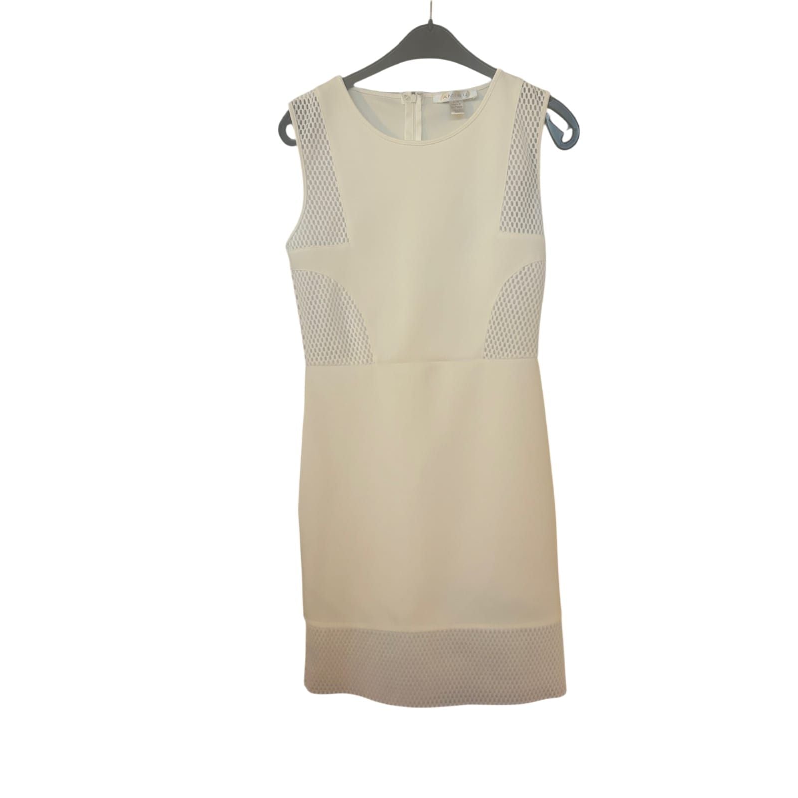 Amisu Kleid Damen Dress Damenkleid Gr. 40 Weiß Etuikleid Mesh Elegant Neu Look