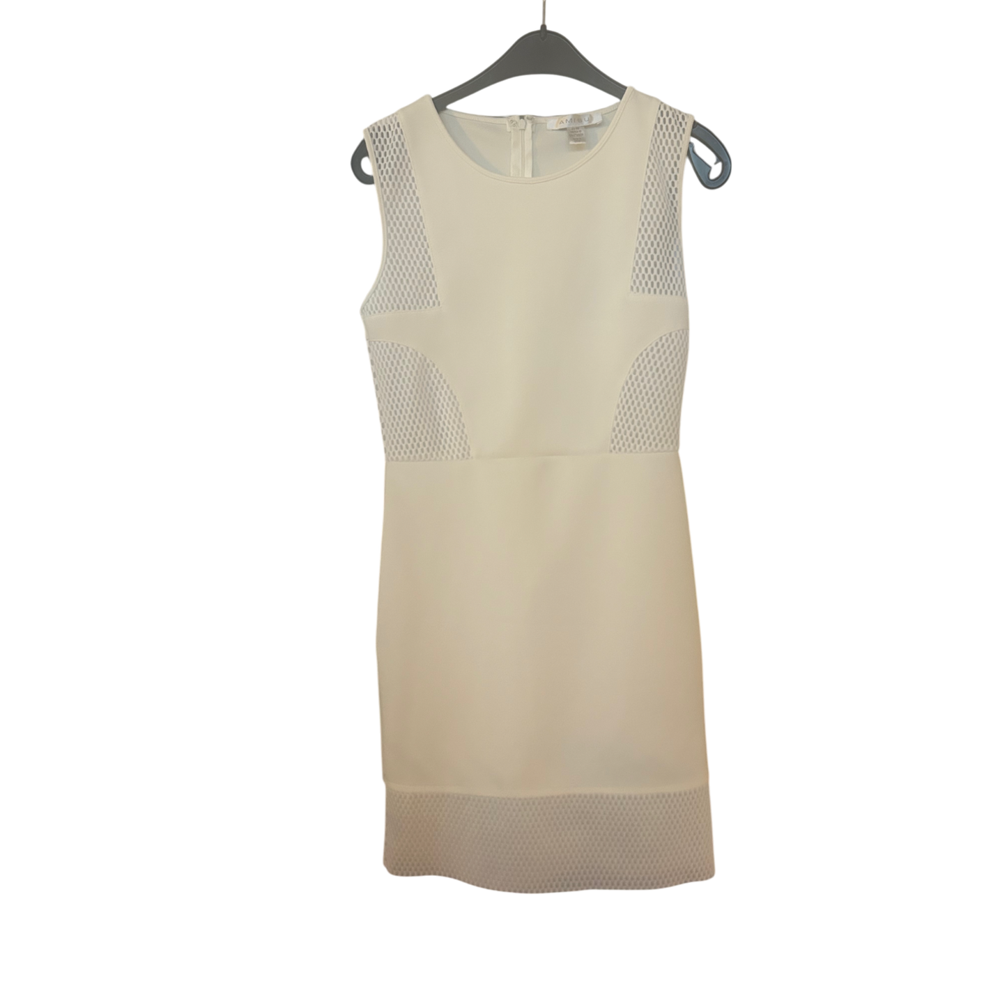 Amisu Kleid Damen Dress Damenkleid Gr. 40 Weiß Etuikleid Mesh Elegant Neu Look