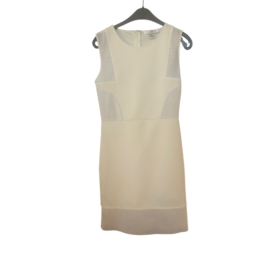 Amisu Kleid Damen Dress Damenkleid Gr. 40 Weiß Etuikleid Mesh Elegant Neu Look