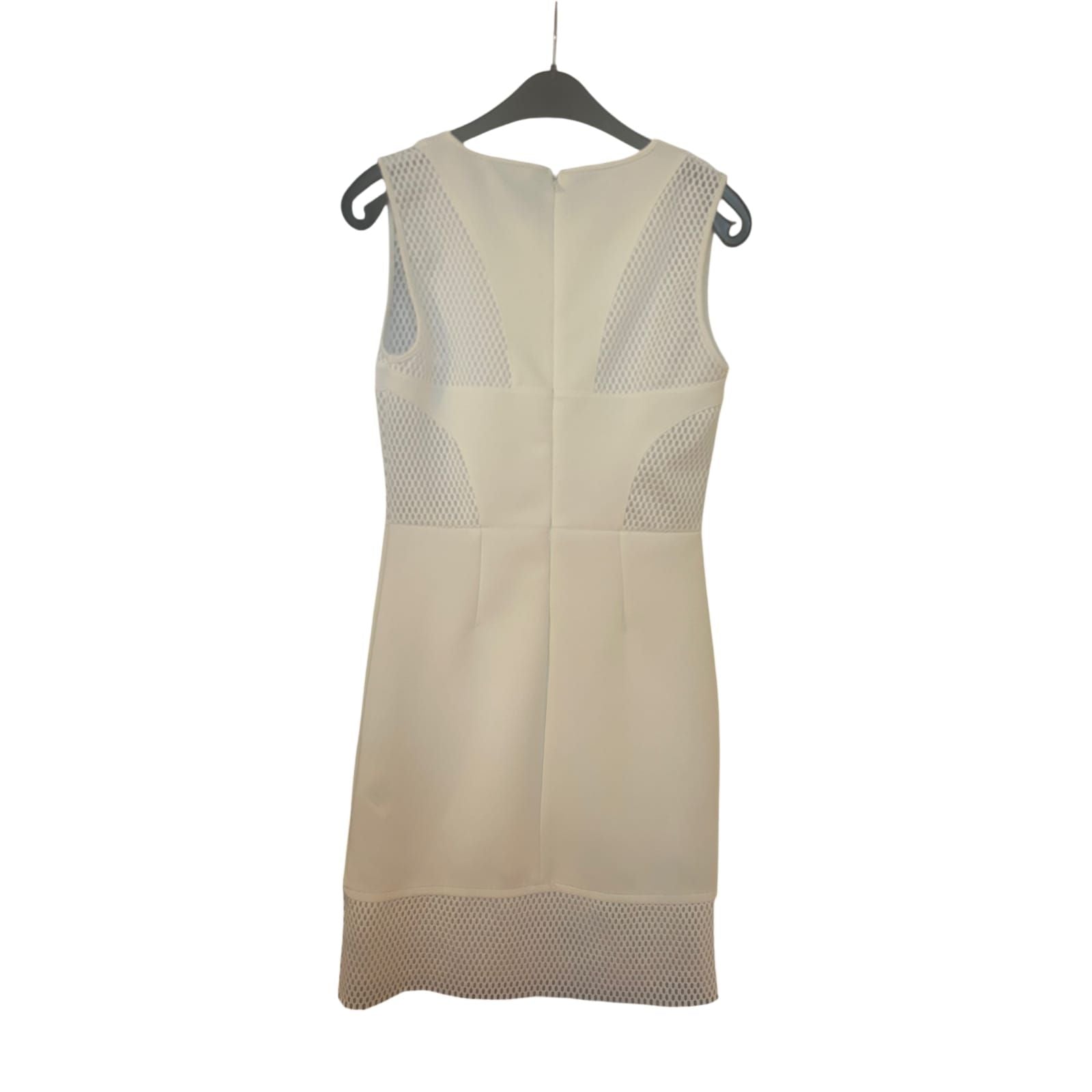 Amisu Kleid Damen Dress Damenkleid Gr. 40 Weiß Etuikleid Mesh Elegant Neu Look