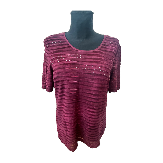 Gerry Weber Shirt Damen Gr 42 Bordeaux Strass Transparent Elegant