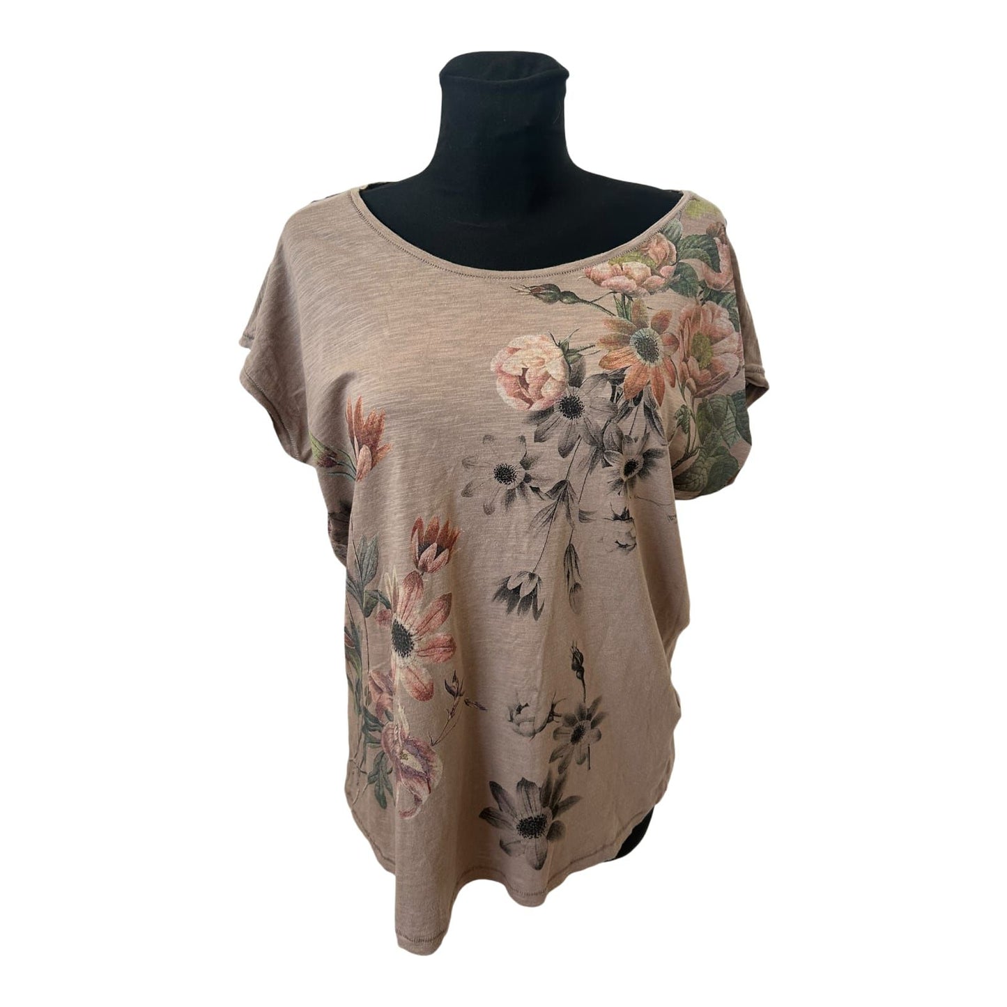 Yessica Shirt Damen Gr L Braun Blumenprint Baumwolle Sommer Freizeit
