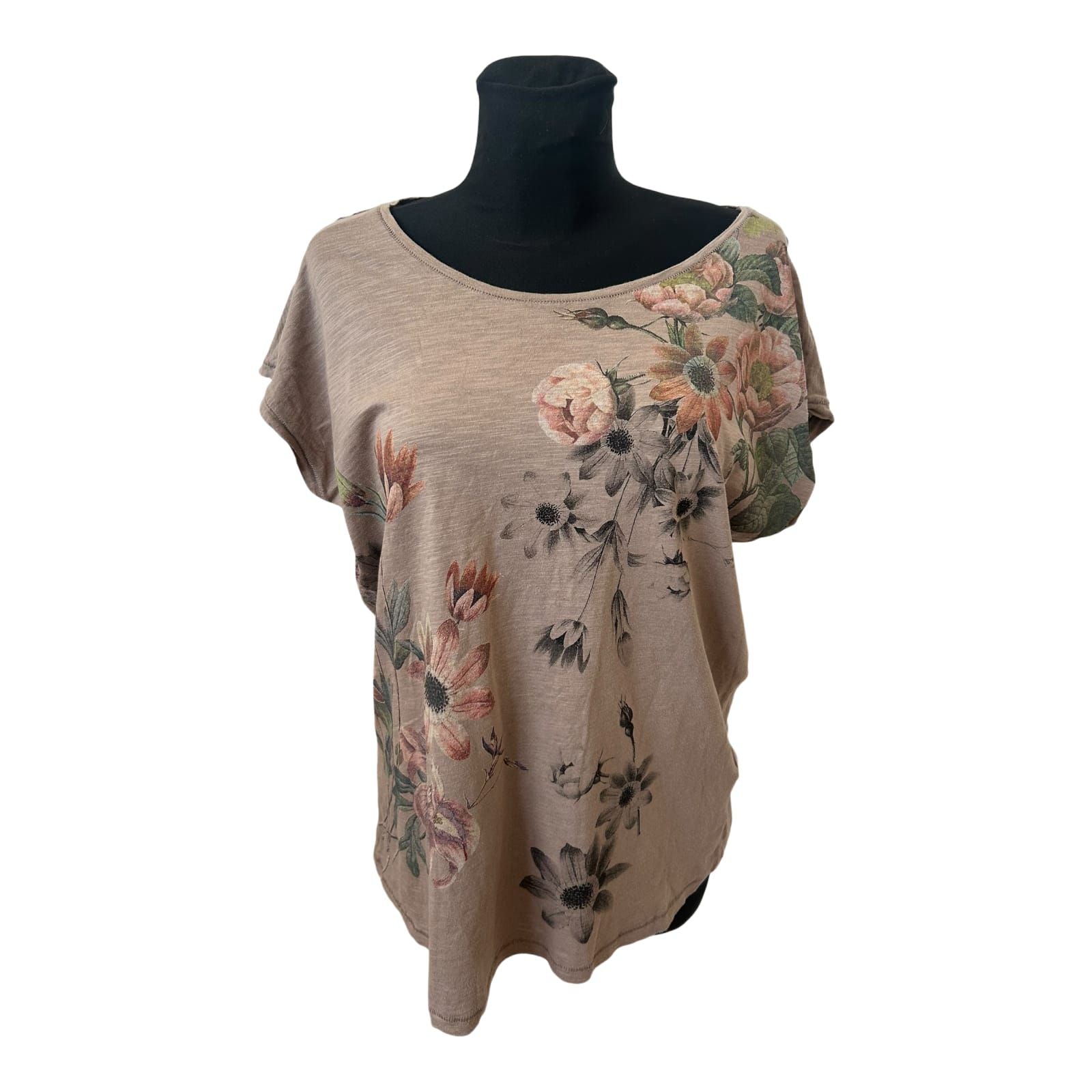 Yessica Shirt Damen Gr L Braun Blumenprint Baumwolle Sommer Freizeit