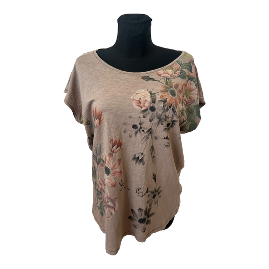 Yessica Shirt Damen Gr L Braun Blumenprint Baumwolle Sommer Freizeit