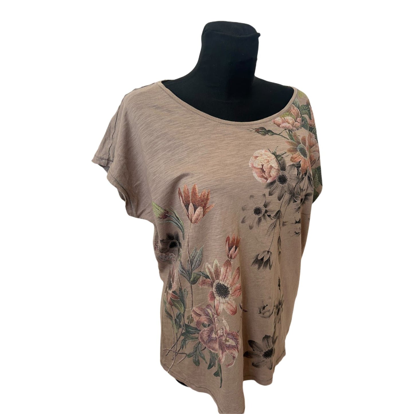 Yessica Shirt Damen Gr L Braun Blumenprint Baumwolle Sommer Freizeit