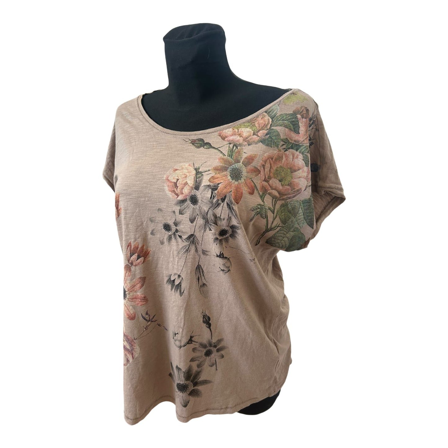 Yessica Shirt Damen Gr L Braun Blumenprint Baumwolle Sommer Freizeit