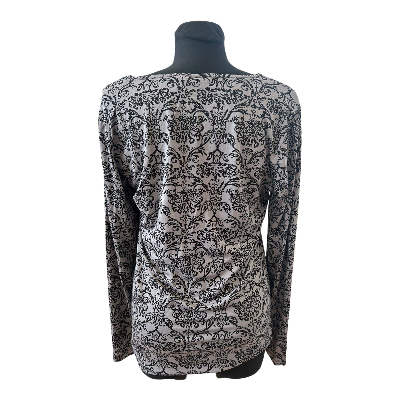 Gina Benotti Shirt Damen Gr L Grau Schwarz Ornament Langarm Viskose