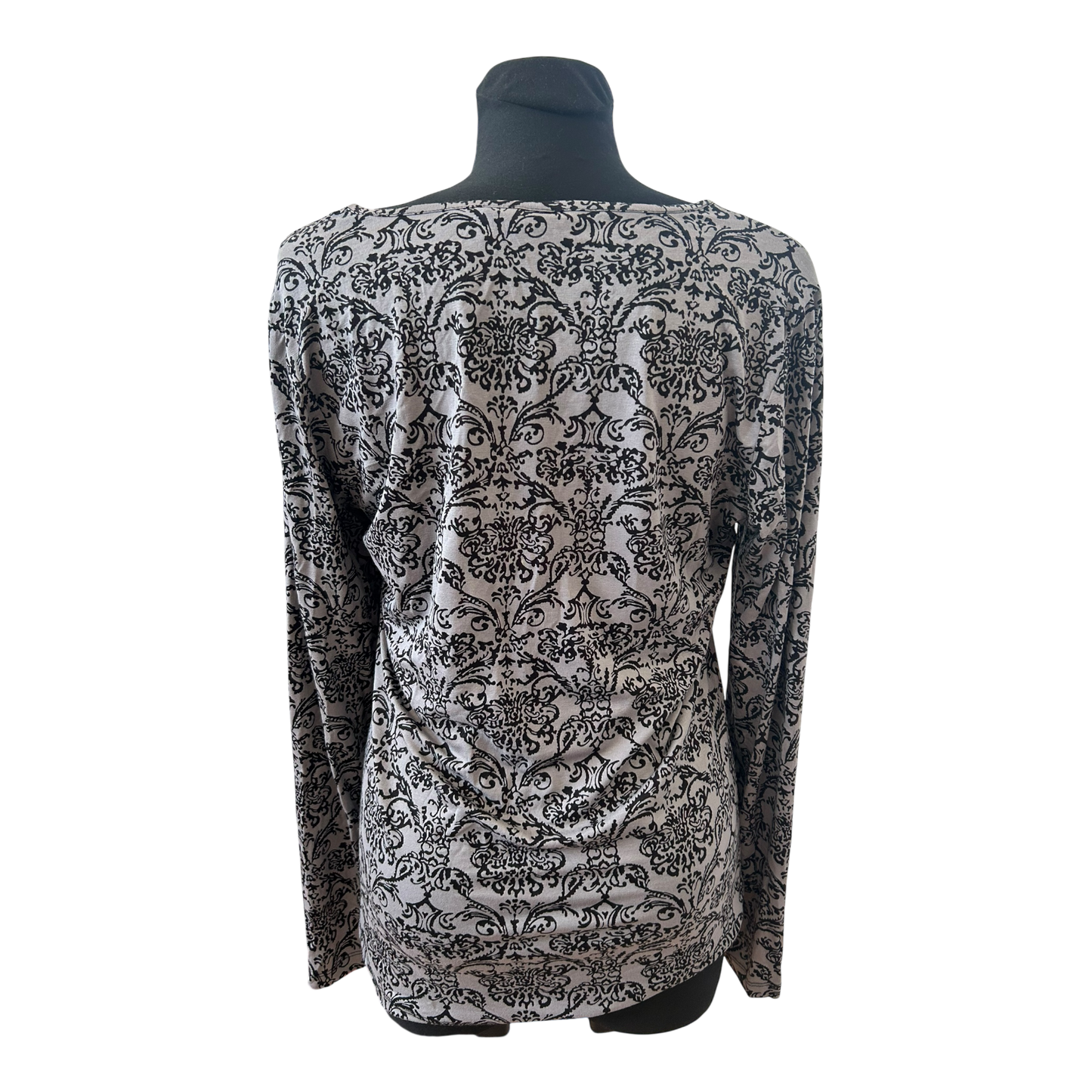 Gina Benotti Shirt Damen Gr L Grau Schwarz Ornament Langarm Viskose