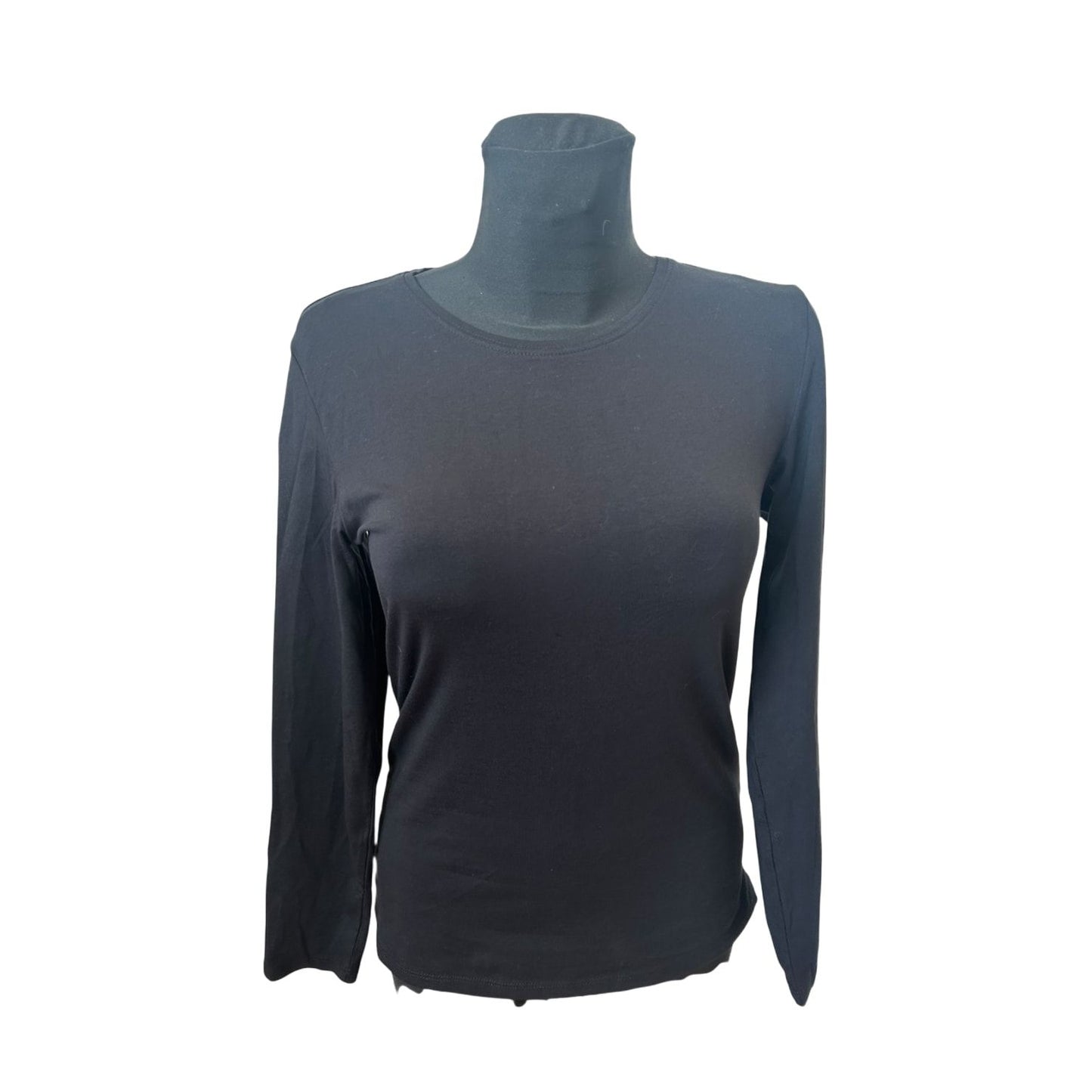 Laura Torelli Shirt Damen Gr M Schwarz Basic Langarm Baumwolle Stretch