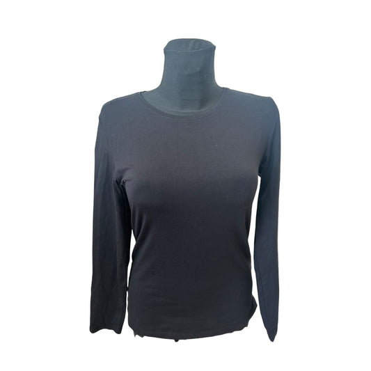 Laura Torelli Shirt Damen Gr M Schwarz Basic Langarm Baumwolle Stretch