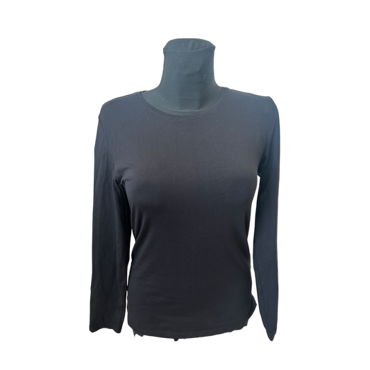 Laura Torelli Shirt Damen Gr M Schwarz Basic Langarm Baumwolle Stretch