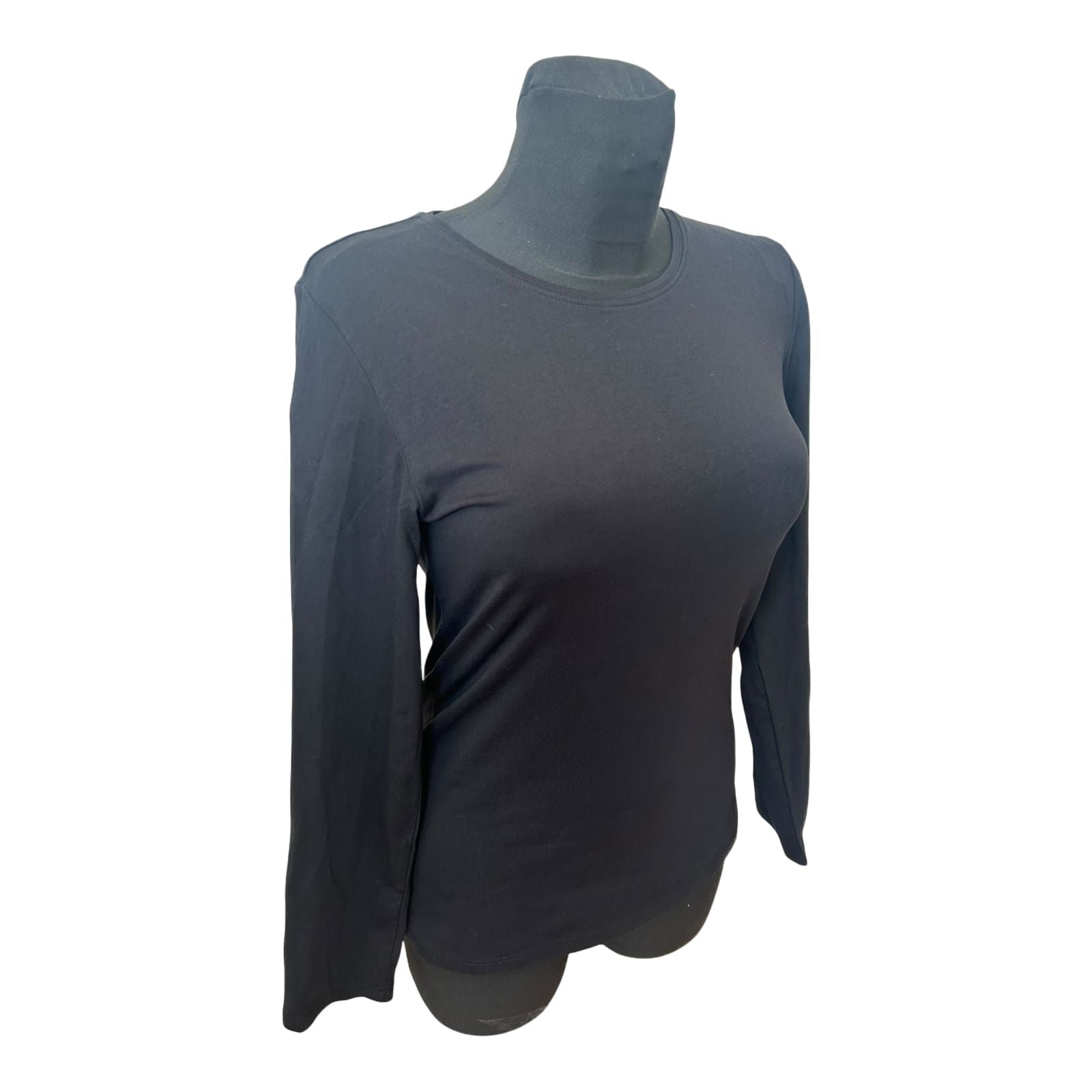 Laura Torelli Shirt Damen Gr M Schwarz Basic Langarm Baumwolle Stretch
