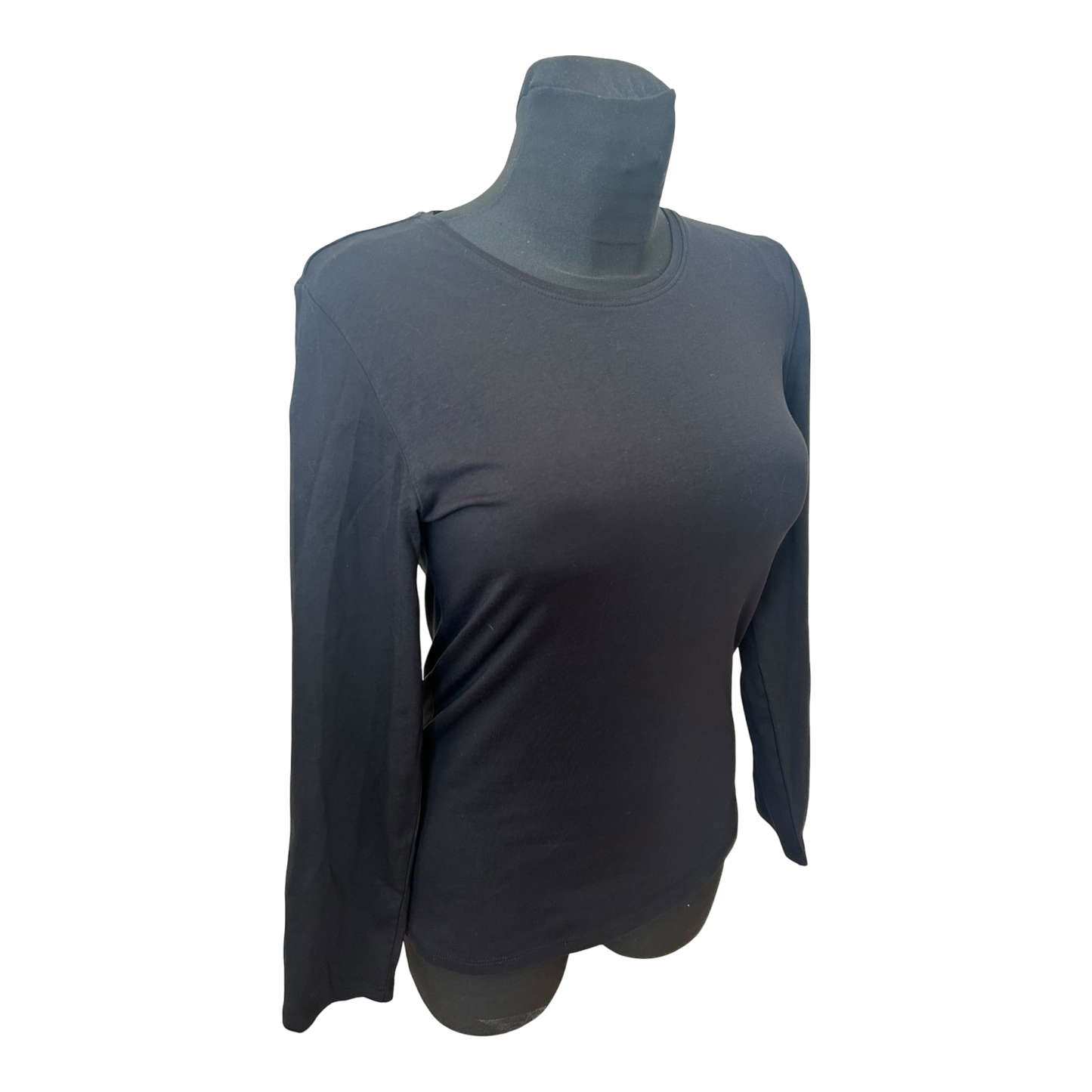 Laura Torelli Shirt Damen Gr M Schwarz Basic Langarm Baumwolle Stretch