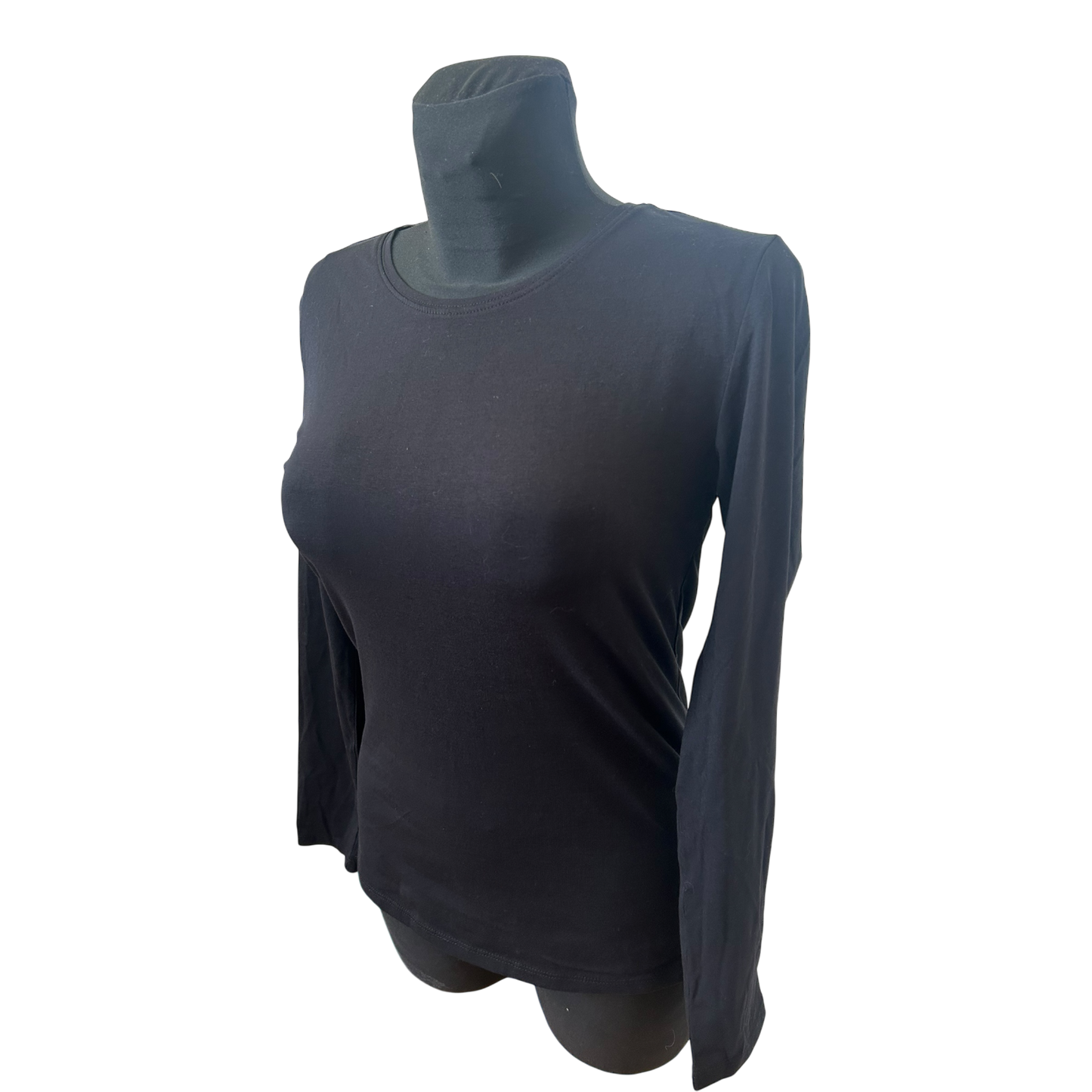 Laura Torelli Shirt Damen Gr M Schwarz Basic Langarm Baumwolle Stretch