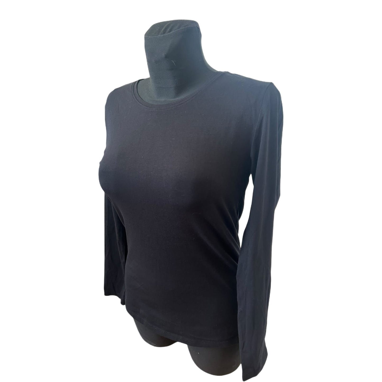 Laura Torelli Shirt Damen Gr M Schwarz Basic Langarm Baumwolle Stretch