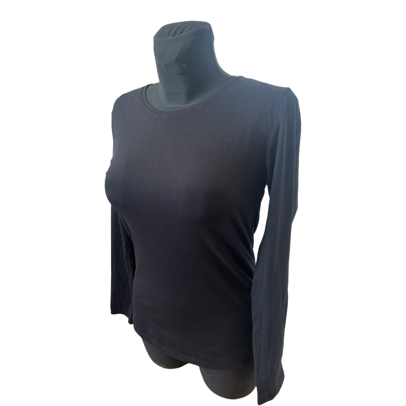 Laura Torelli Shirt Damen Gr M Schwarz Basic Langarm Baumwolle Stretch