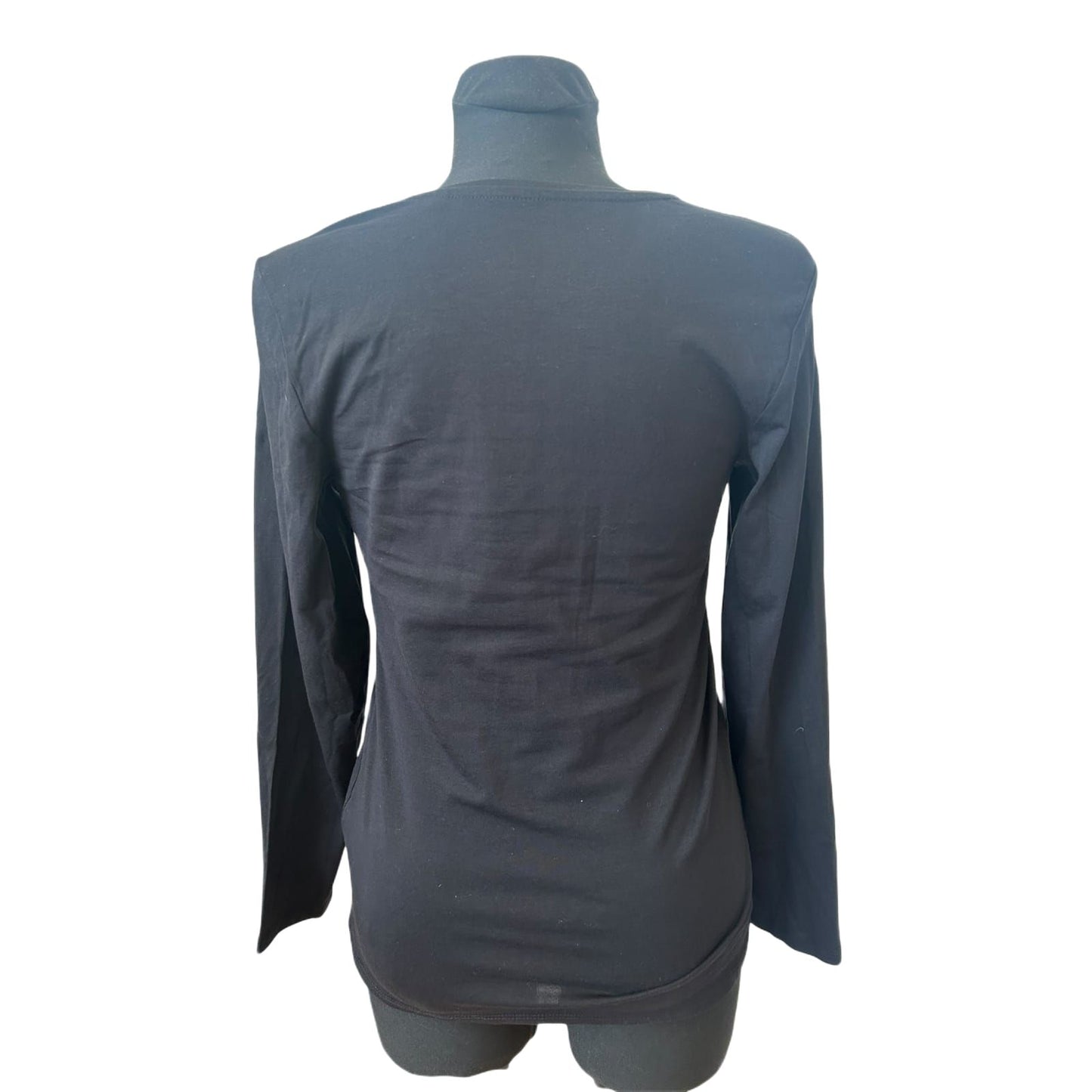 Laura Torelli Shirt Damen Gr M Schwarz Basic Langarm Baumwolle Stretch