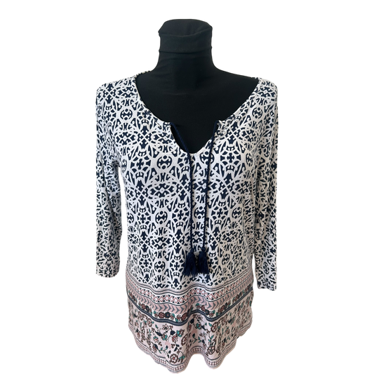 Gina Benotti Shirt Damen Gr M Boho Muster 3/4 Arm Viskose Tunika