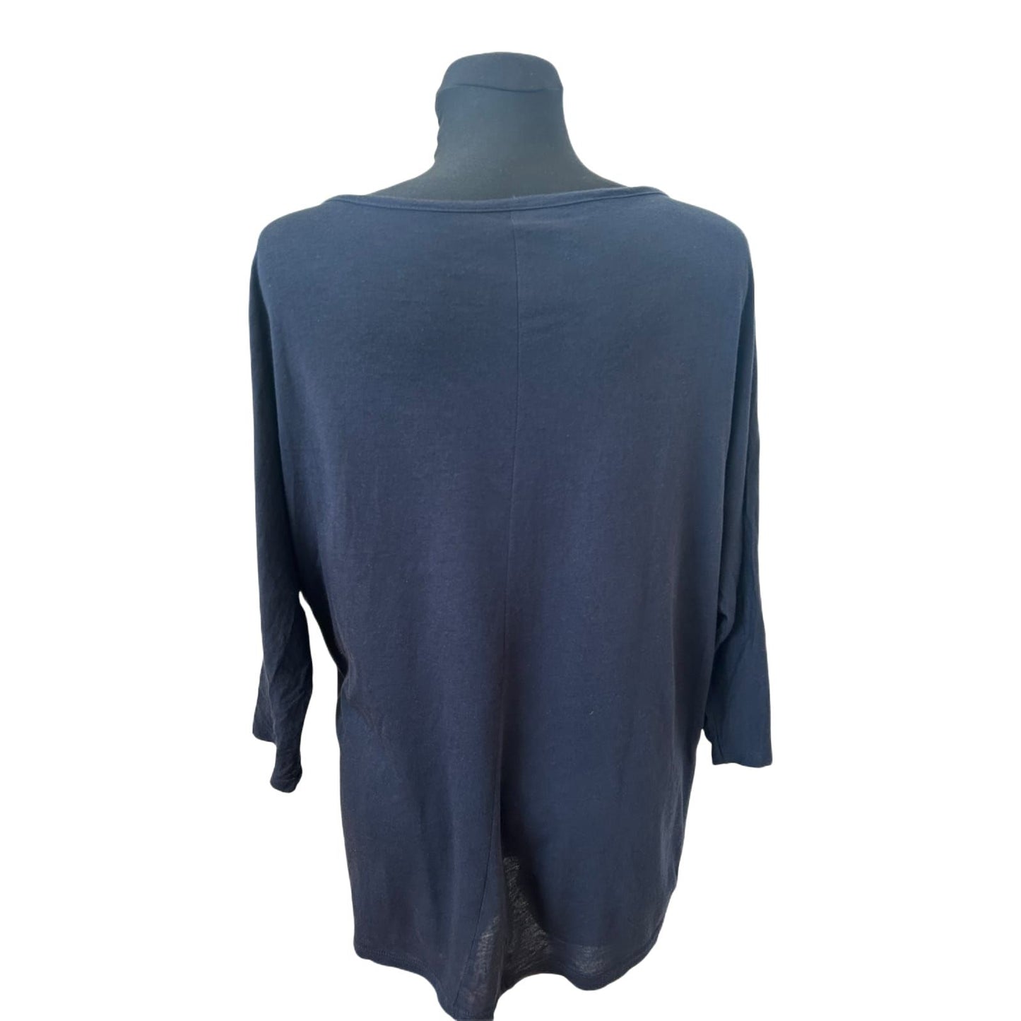 Yessica Shirt Damen Gr L Blau Stickerei Fledermaus 3/4 Arm Modal Baumwolle