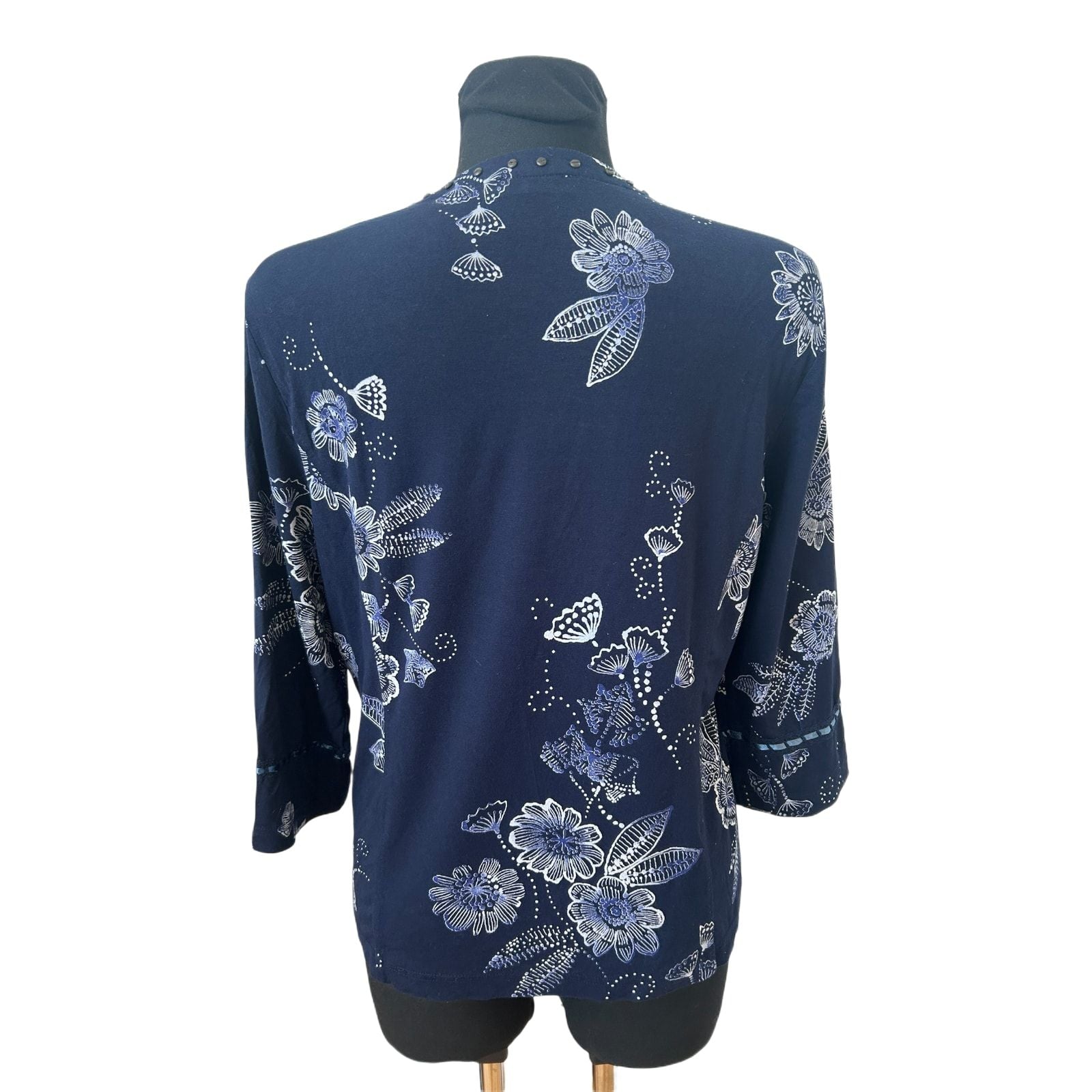 Bonita Bluse Damen Gr L Dunkelblau Blumen Viskose 3/4 Arm Elegant Chic