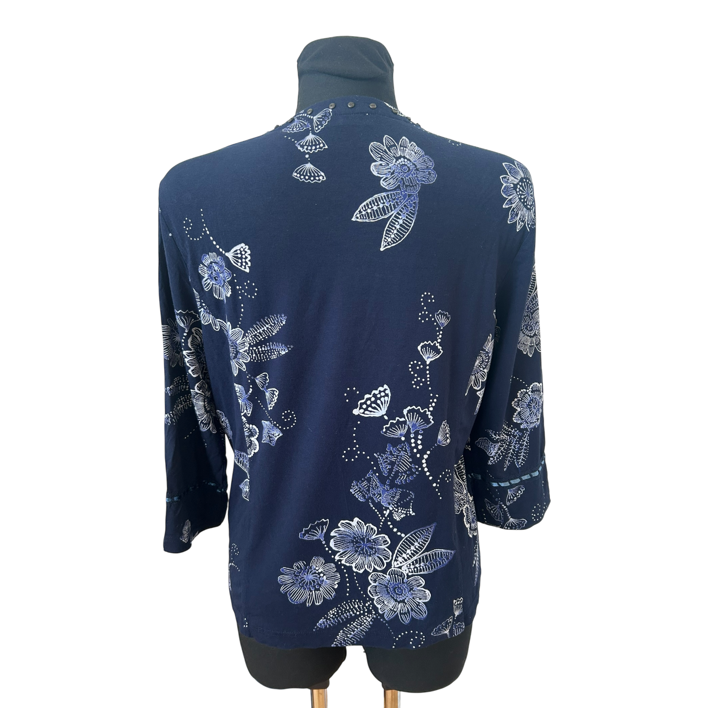 Bonita Bluse Damen Gr L Dunkelblau Blumen Viskose 3/4 Arm Elegant Chic