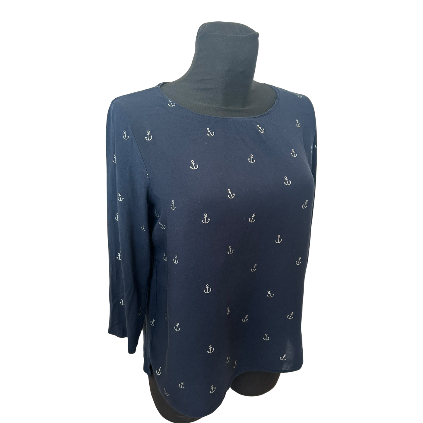 Street One Shirt Damen Gr 38 Blau Ankerprint 3/4 Arm Viskose Maritim