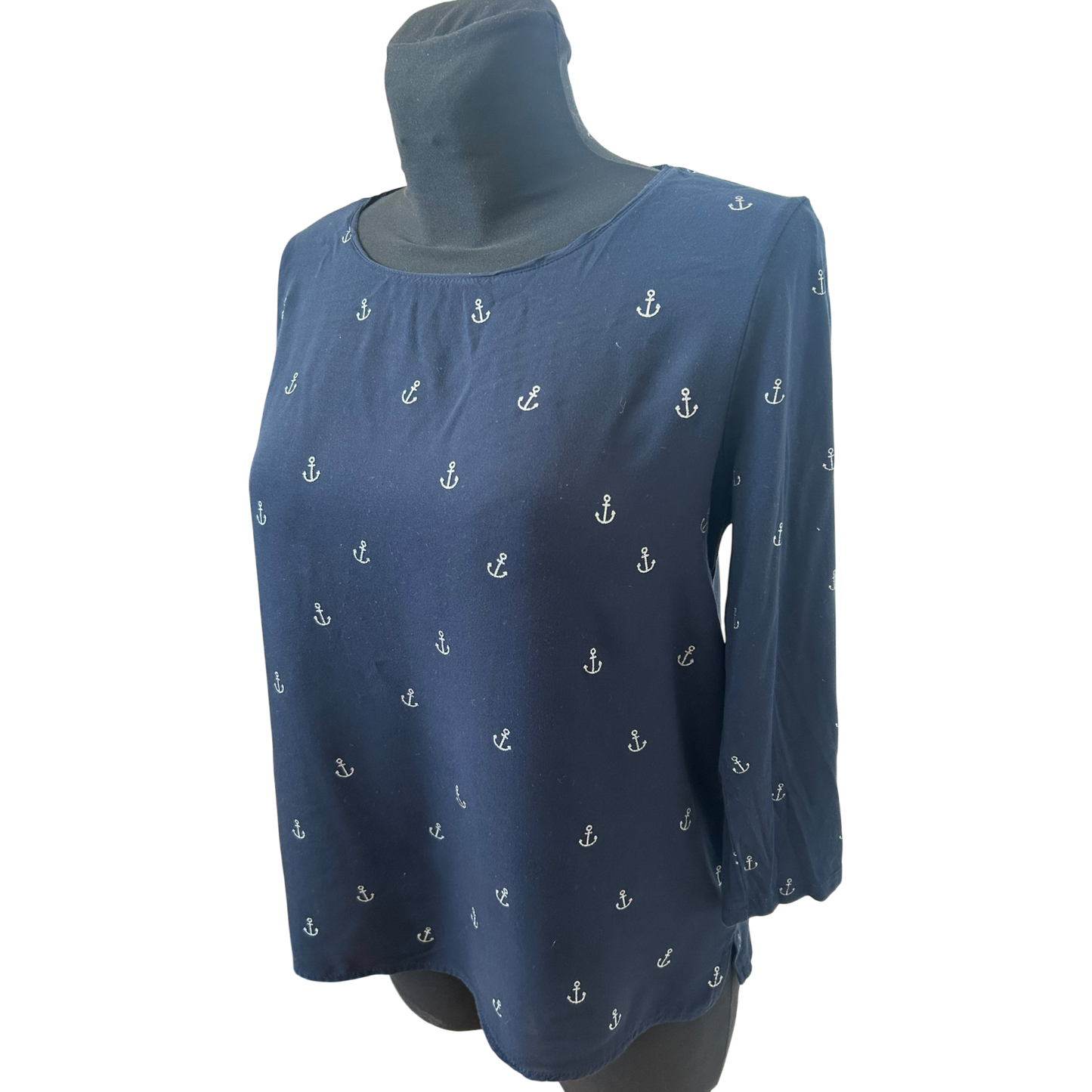 Street One Shirt Damen Gr 38 Blau Ankerprint 3/4 Arm Viskose Maritim