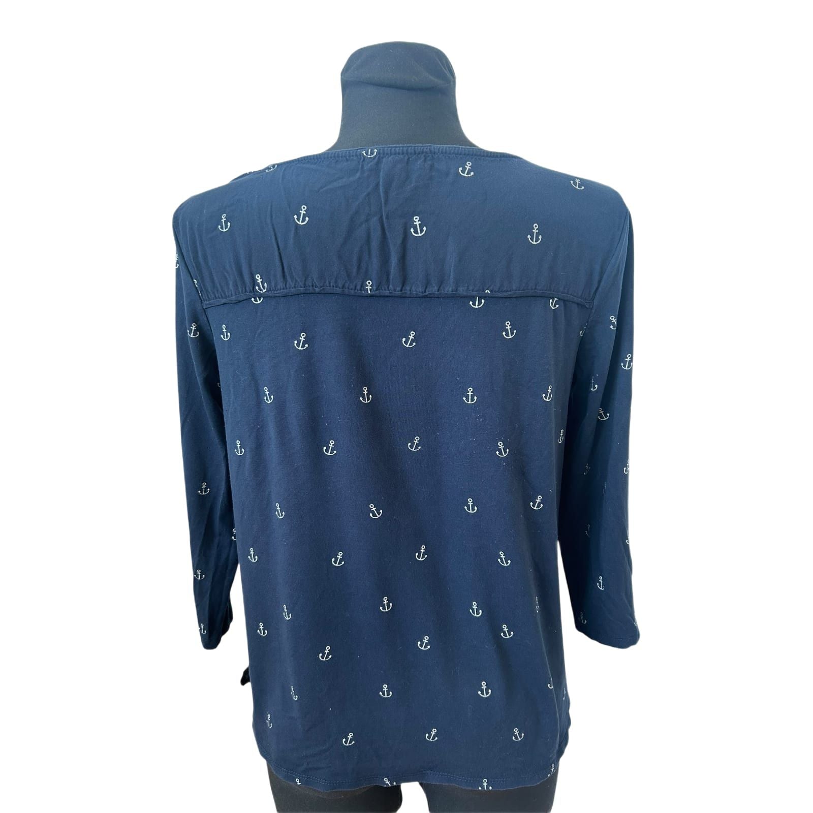 Street One Shirt Damen Gr 38 Blau Ankerprint 3/4 Arm Viskose Maritim