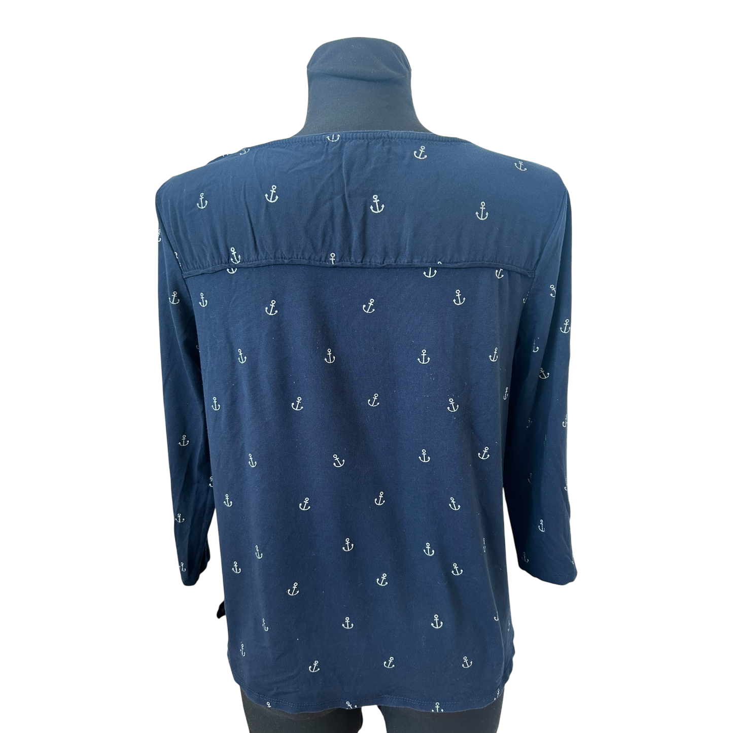 Street One Shirt Damen Gr 38 Blau Ankerprint 3/4 Arm Viskose Maritim