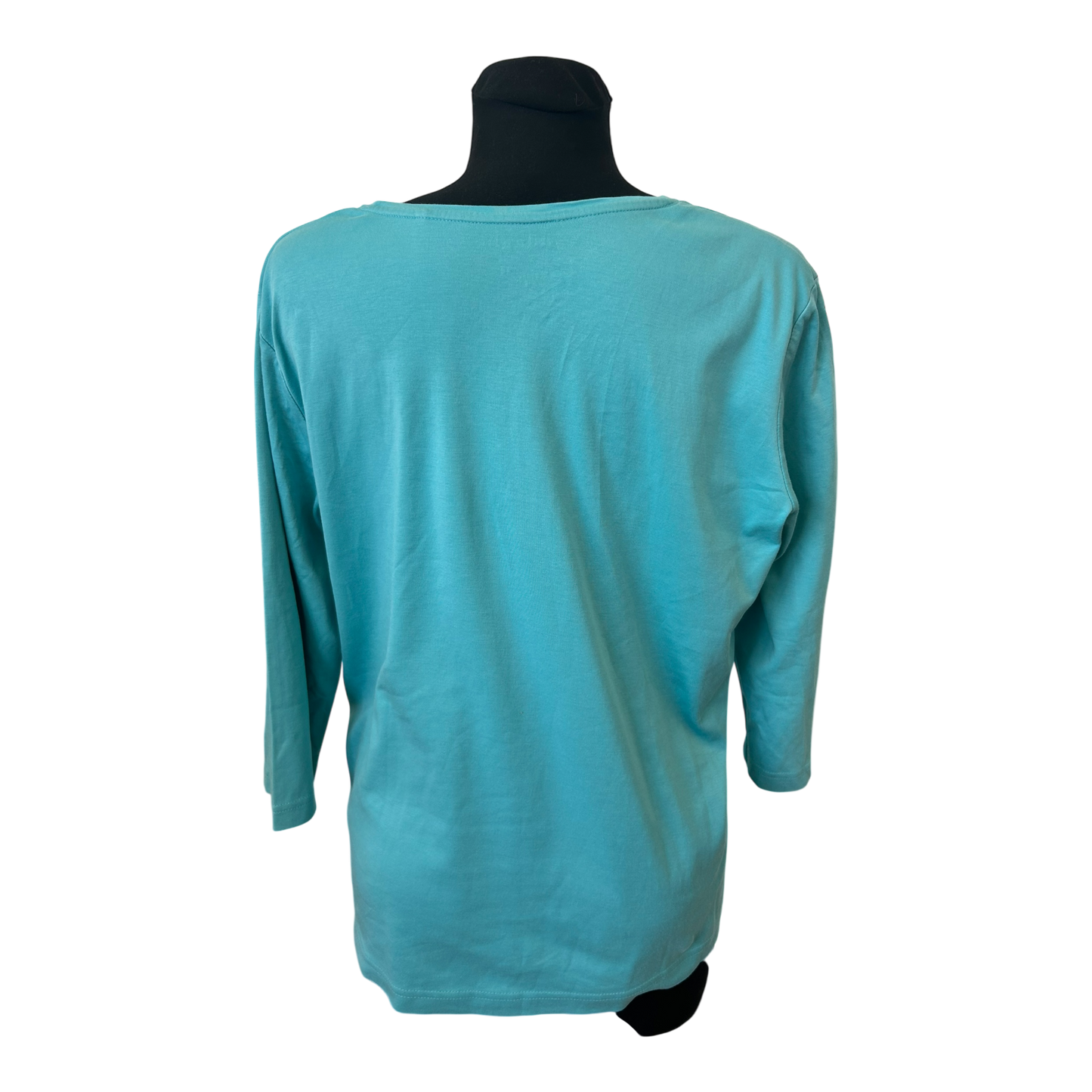 Adagio Shirt Damen Gr 46 Türkis 3/4 Arm Strass Baumwolle Elegant Sommer