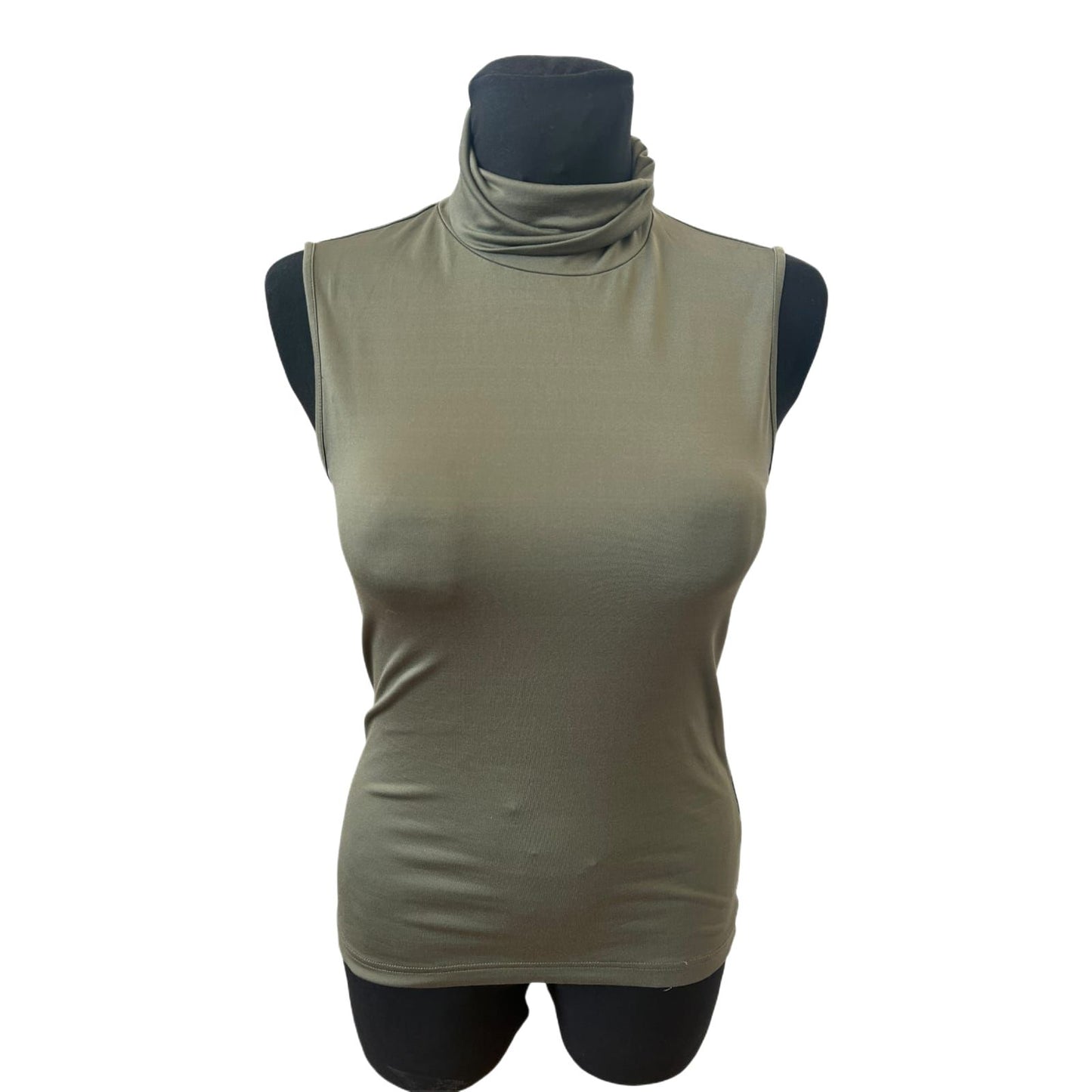 Heine Rollkragen Shirt Damen Gr 38 Khaki Ärmellos Stretch Elegant Basic