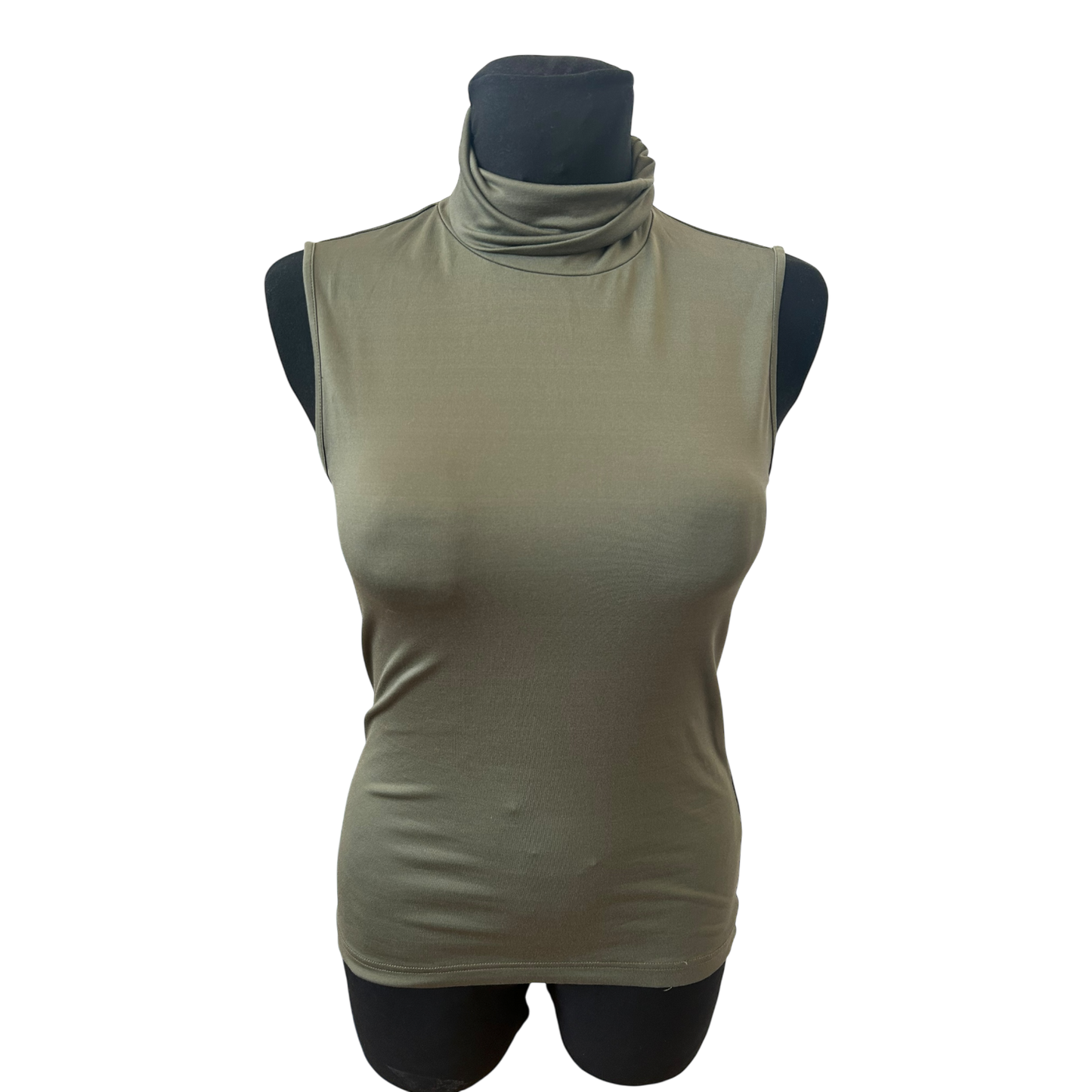 Heine Rollkragen Shirt Damen Gr 38 Khaki Ärmellos Stretch Elegant Basic