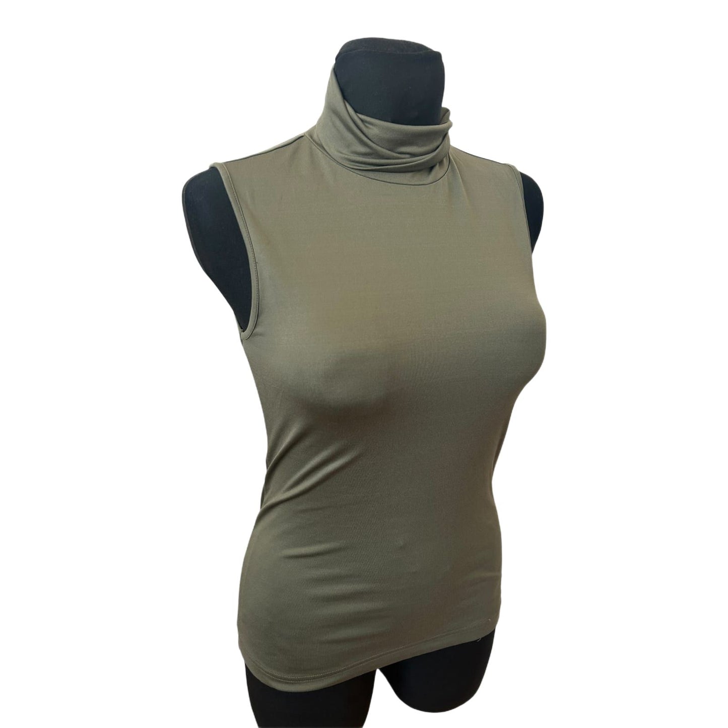 Heine Rollkragen Shirt Damen Gr 38 Khaki Ärmellos Stretch Elegant Basic