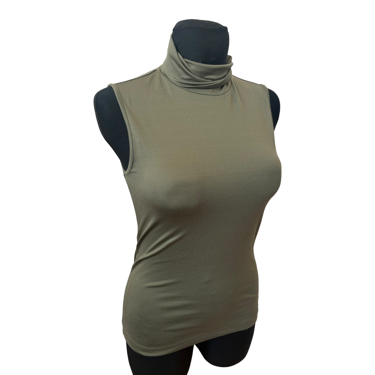 Heine Rollkragen Shirt Damen Gr 38 Khaki Ärmellos Stretch Elegant Basic