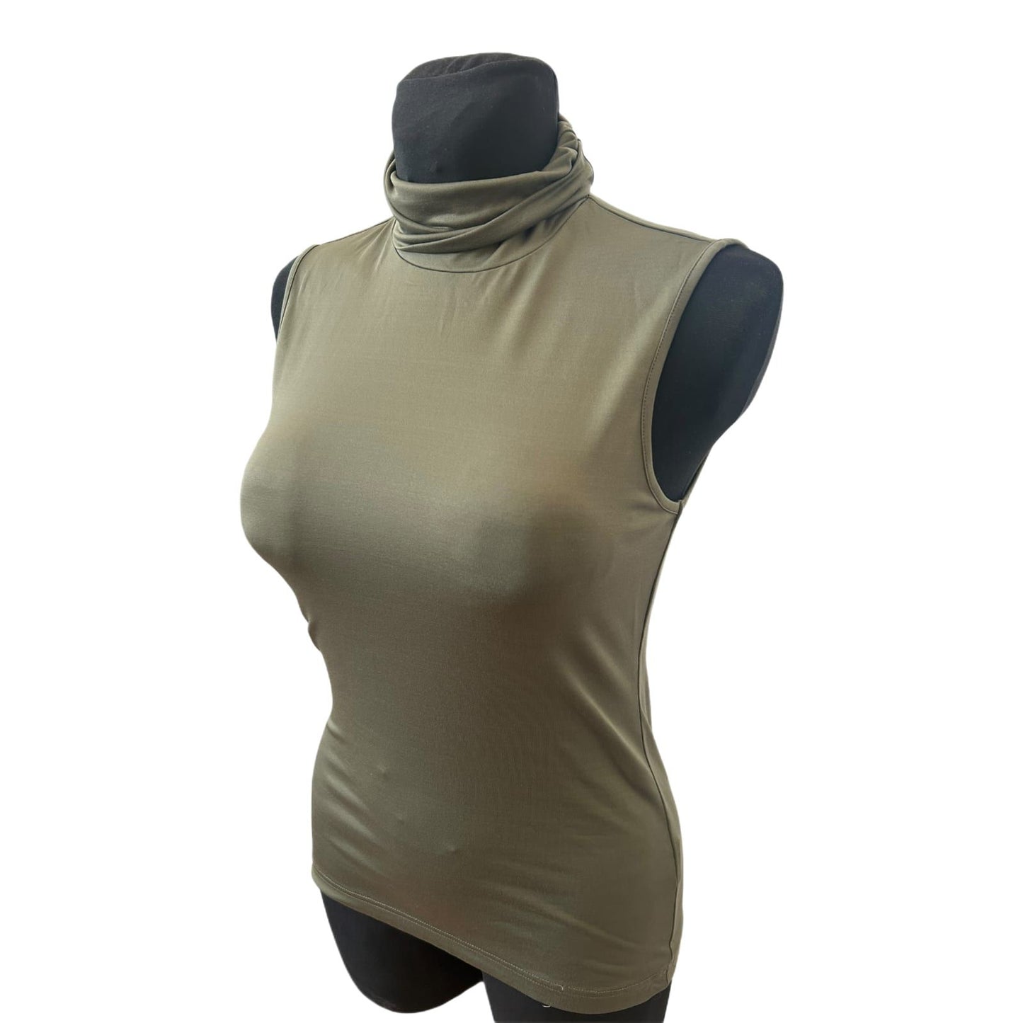 Heine Rollkragen Shirt Damen Gr 38 Khaki Ärmellos Stretch Elegant Basic