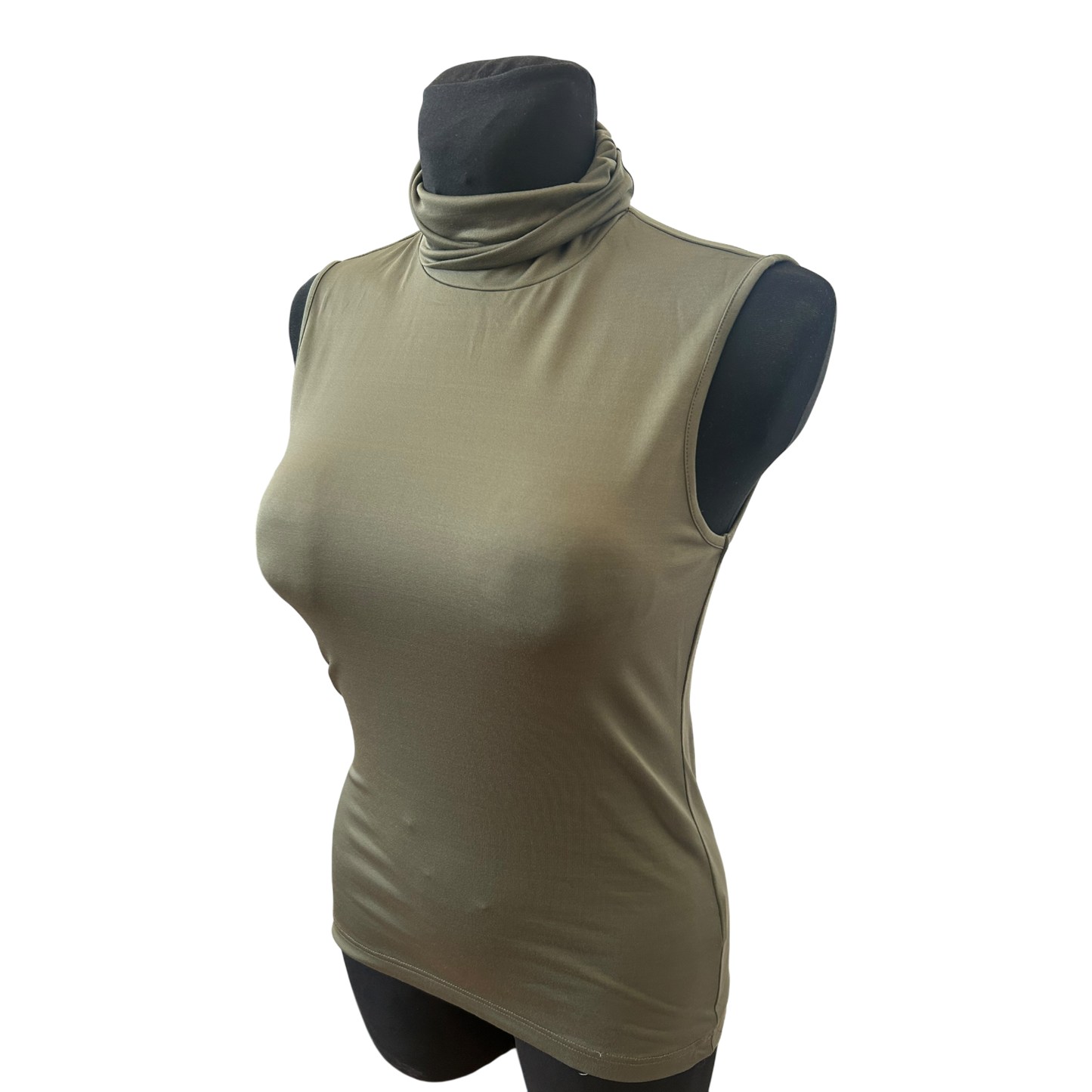 Heine Rollkragen Shirt Damen Gr 38 Khaki Ärmellos Stretch Elegant Basic