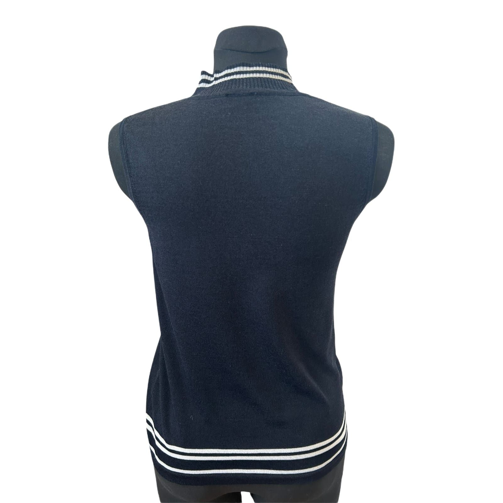 Taifun Top Damen Gr 40 Dunkelblau Stehkragen Ärmellos Stretch Elegant
