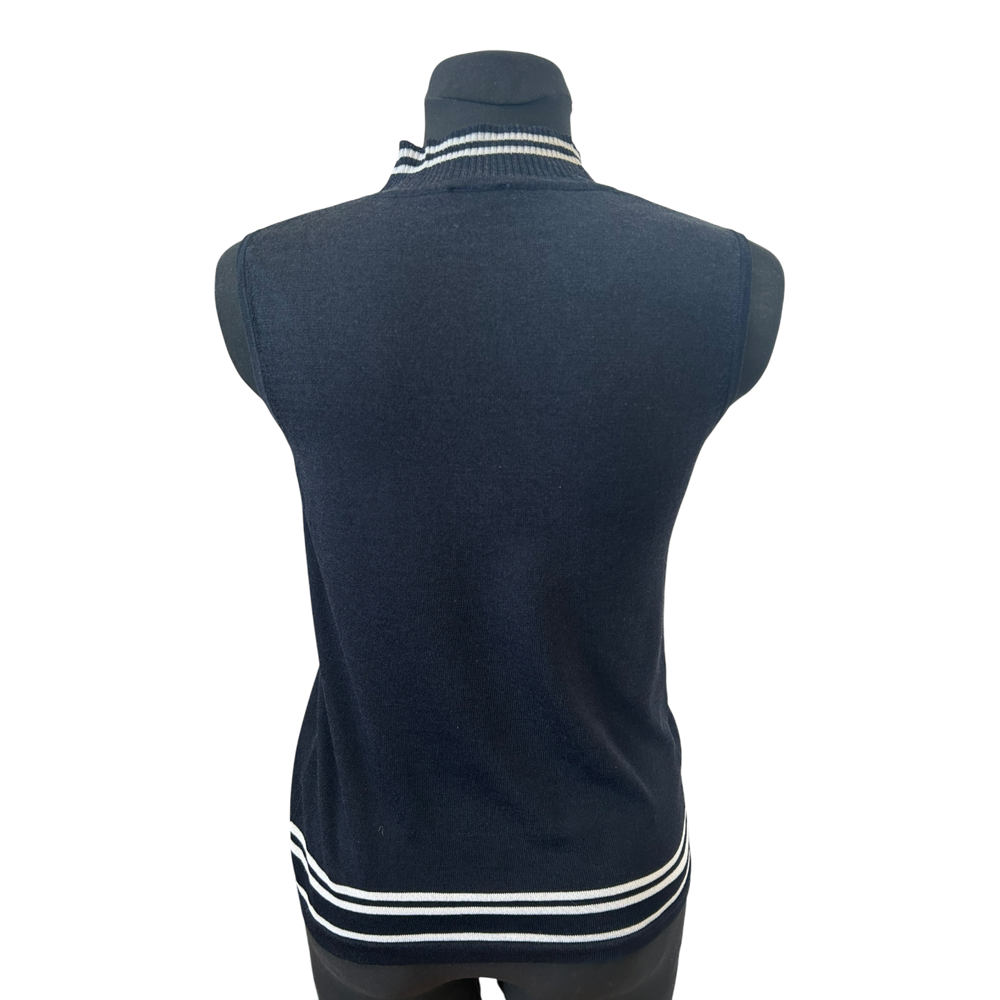 Taifun Top Damen Gr 40 Dunkelblau Stehkragen Ärmellos Stretch Elegant