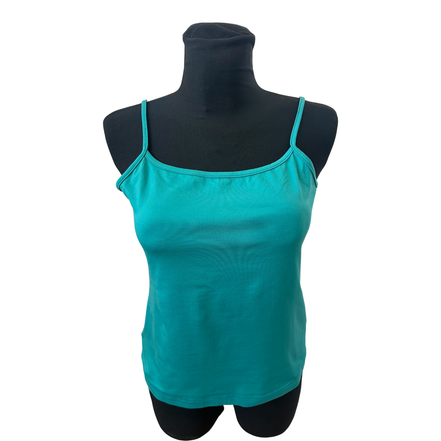 H&M Top Damen Gr L Petrolgrün Spaghettiträger Stretch Basic Sommer