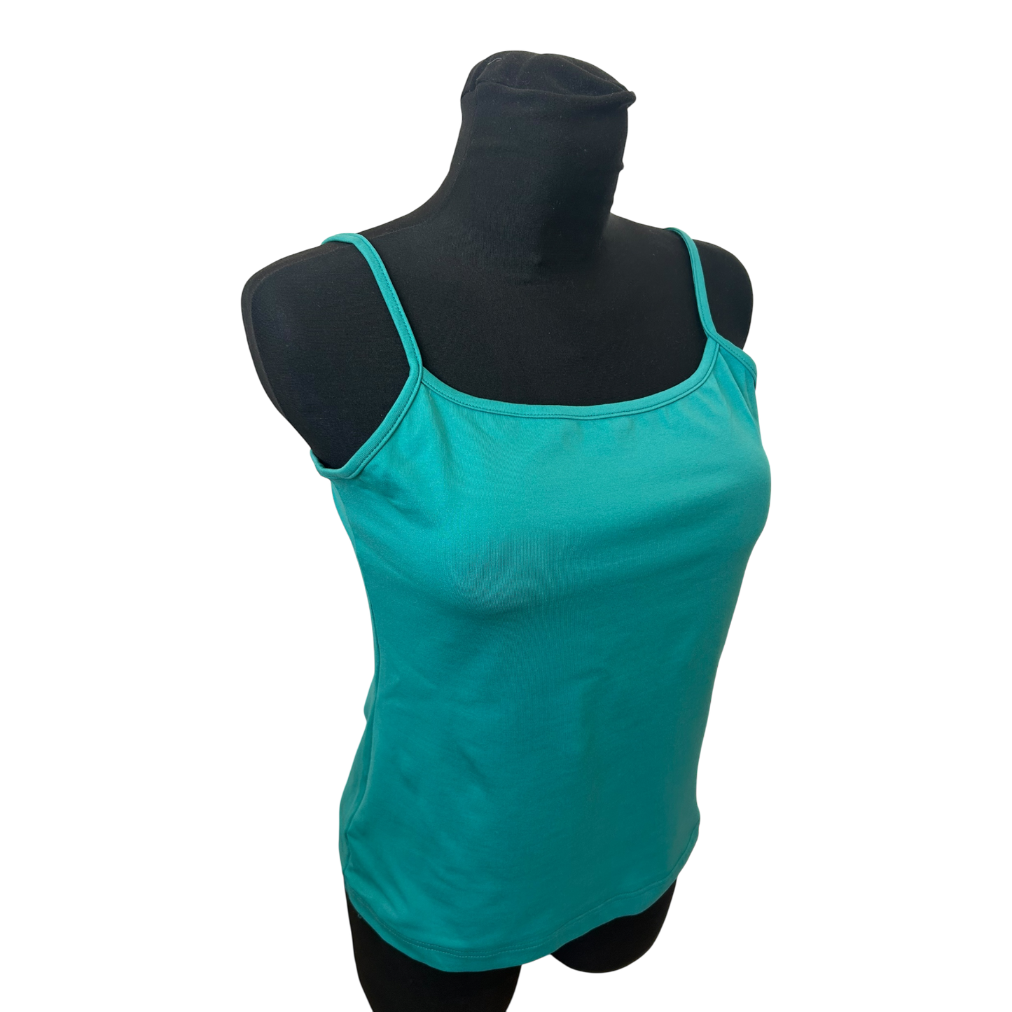 H&M Top Damen Gr L Petrolgrün Spaghettiträger Stretch Basic Sommer