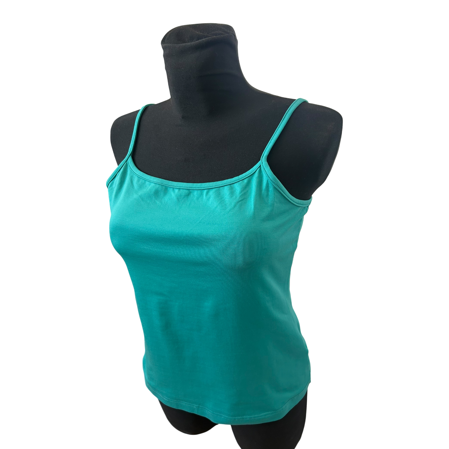 H&M Top Damen Gr L Petrolgrün Spaghettiträger Stretch Basic Sommer