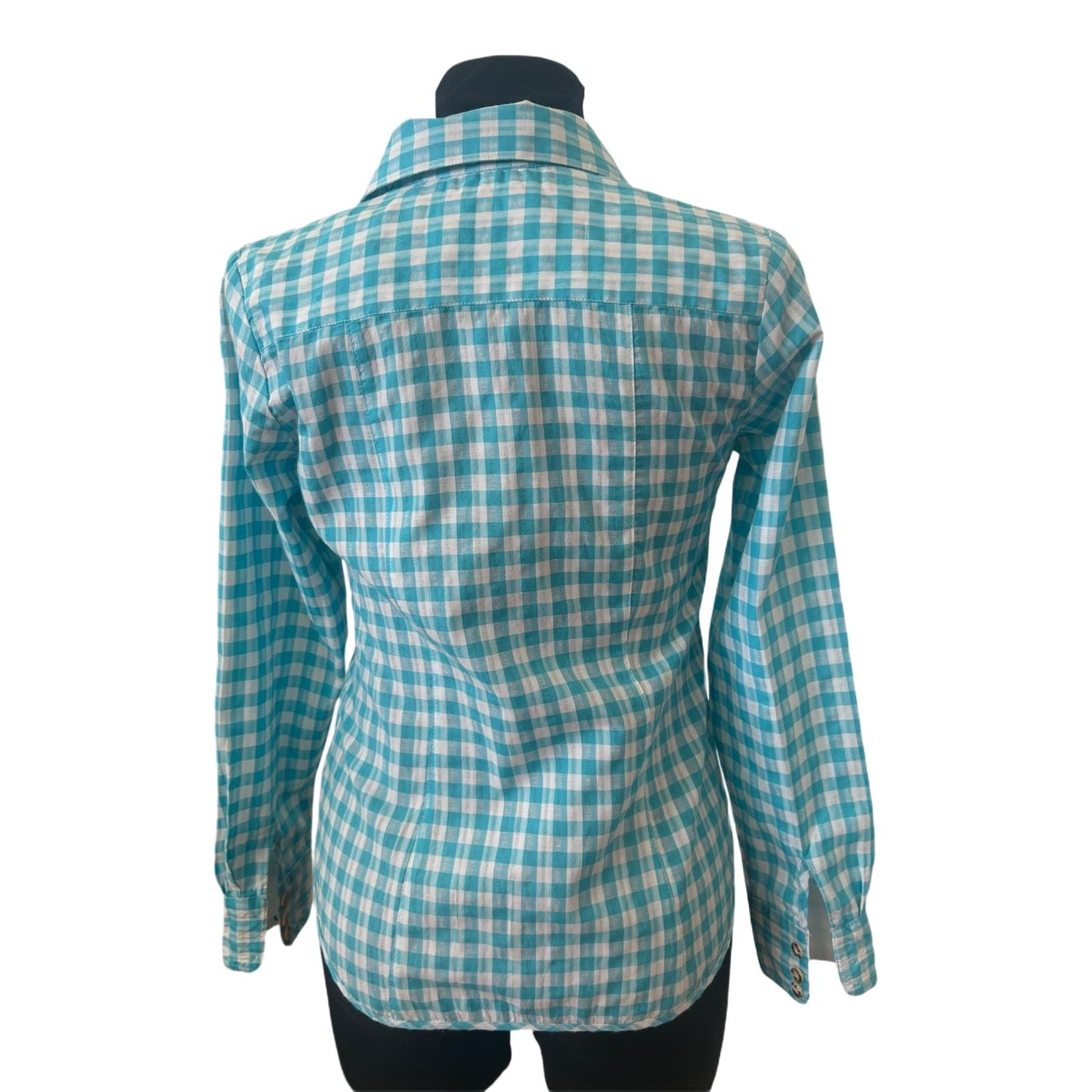 Stockerpoint Bluse Damen Gr 36 Türkis Weiß Kariert Trachtenlook