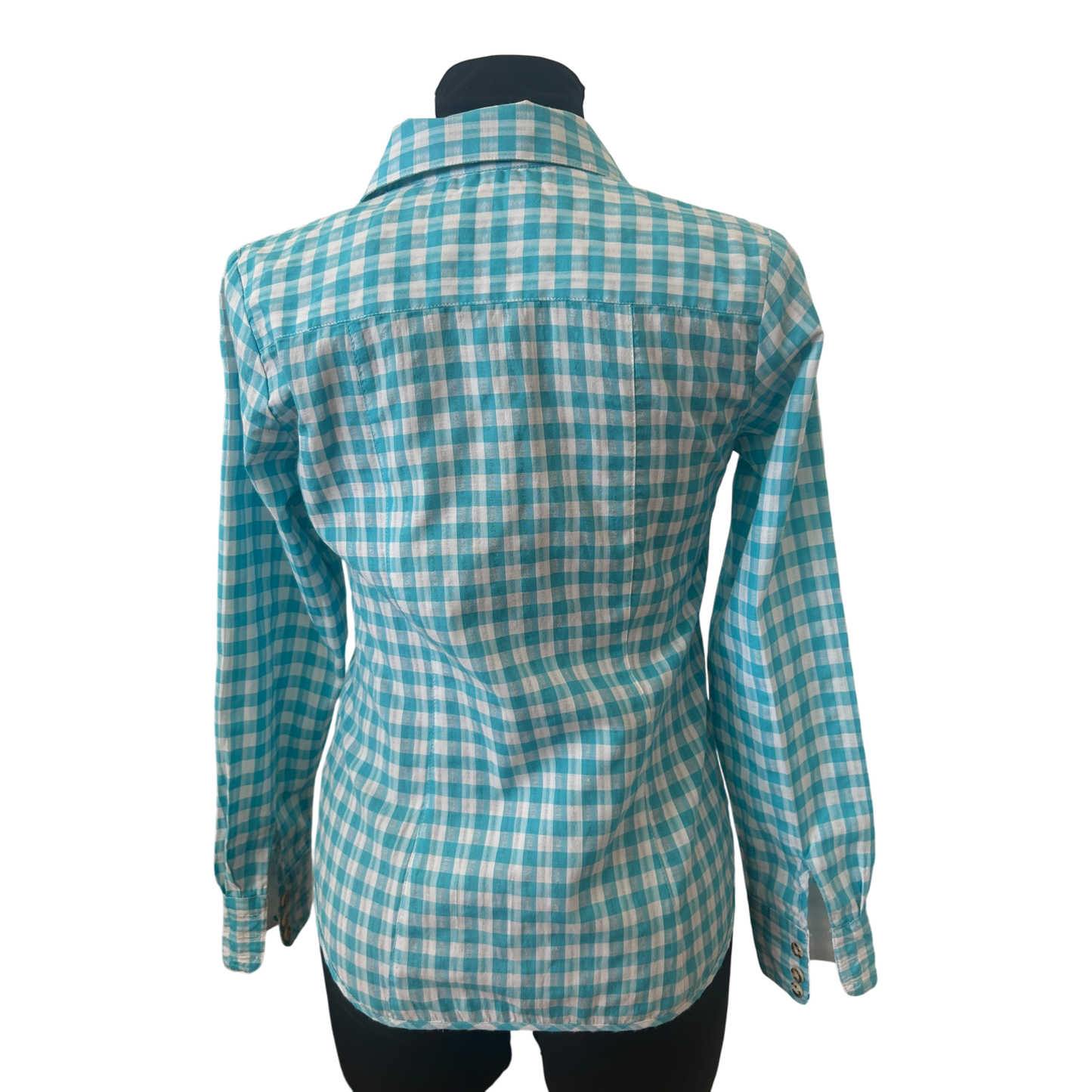 Stockerpoint Bluse Damen Gr 36 Türkis Weiß Kariert Trachtenlook