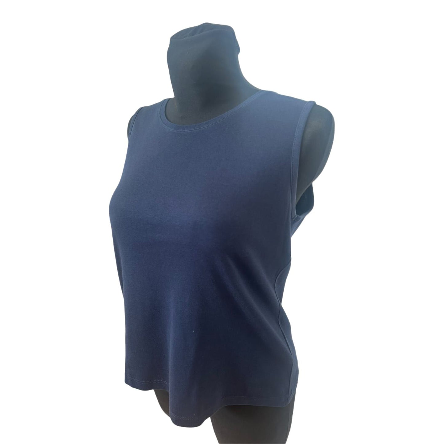 Fabiani Top Damen Gr 40 Dunkelblau Ärmellos Basic Stretch Sommer
