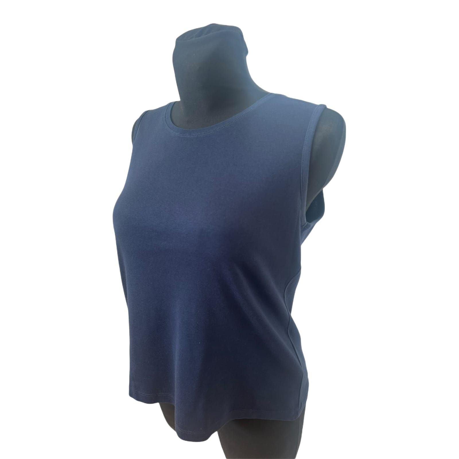 Fabiani Top Damen Gr 40 Dunkelblau Ärmellos Basic Stretch Sommer
