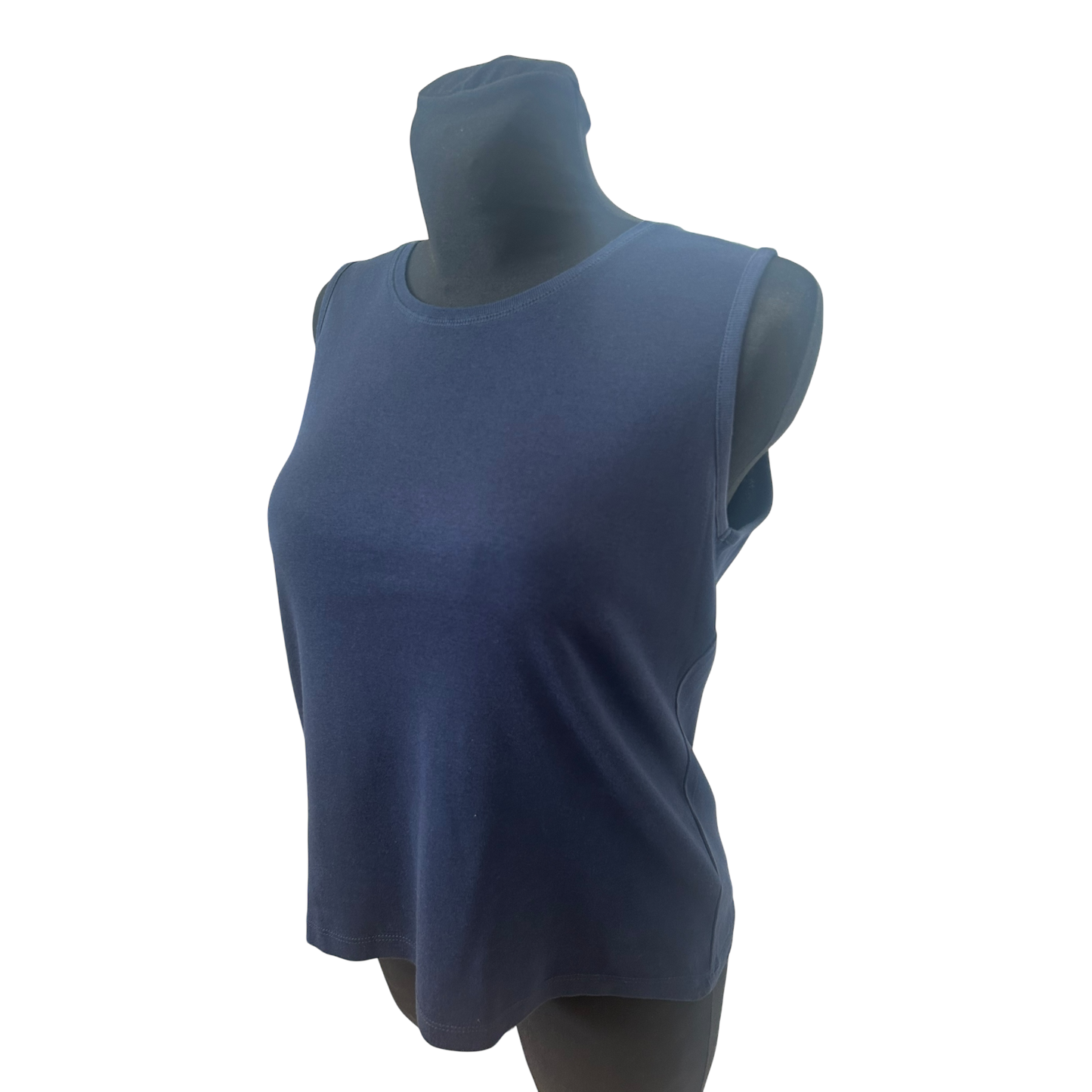 Fabiani Top Damen Gr 40 Dunkelblau Ärmellos Basic Stretch Sommer