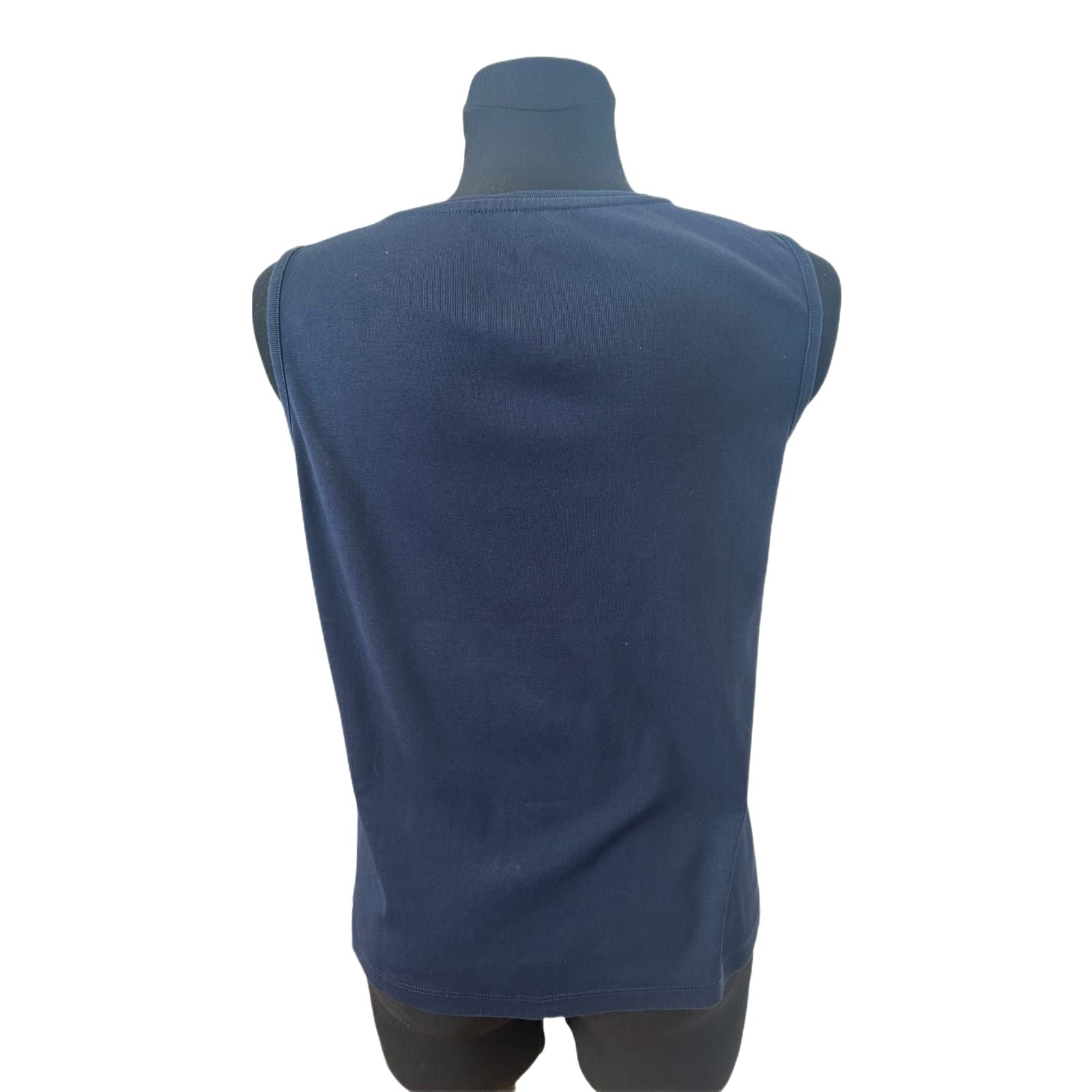 Fabiani Top Damen Gr 40 Dunkelblau Ärmellos Basic Stretch Sommer