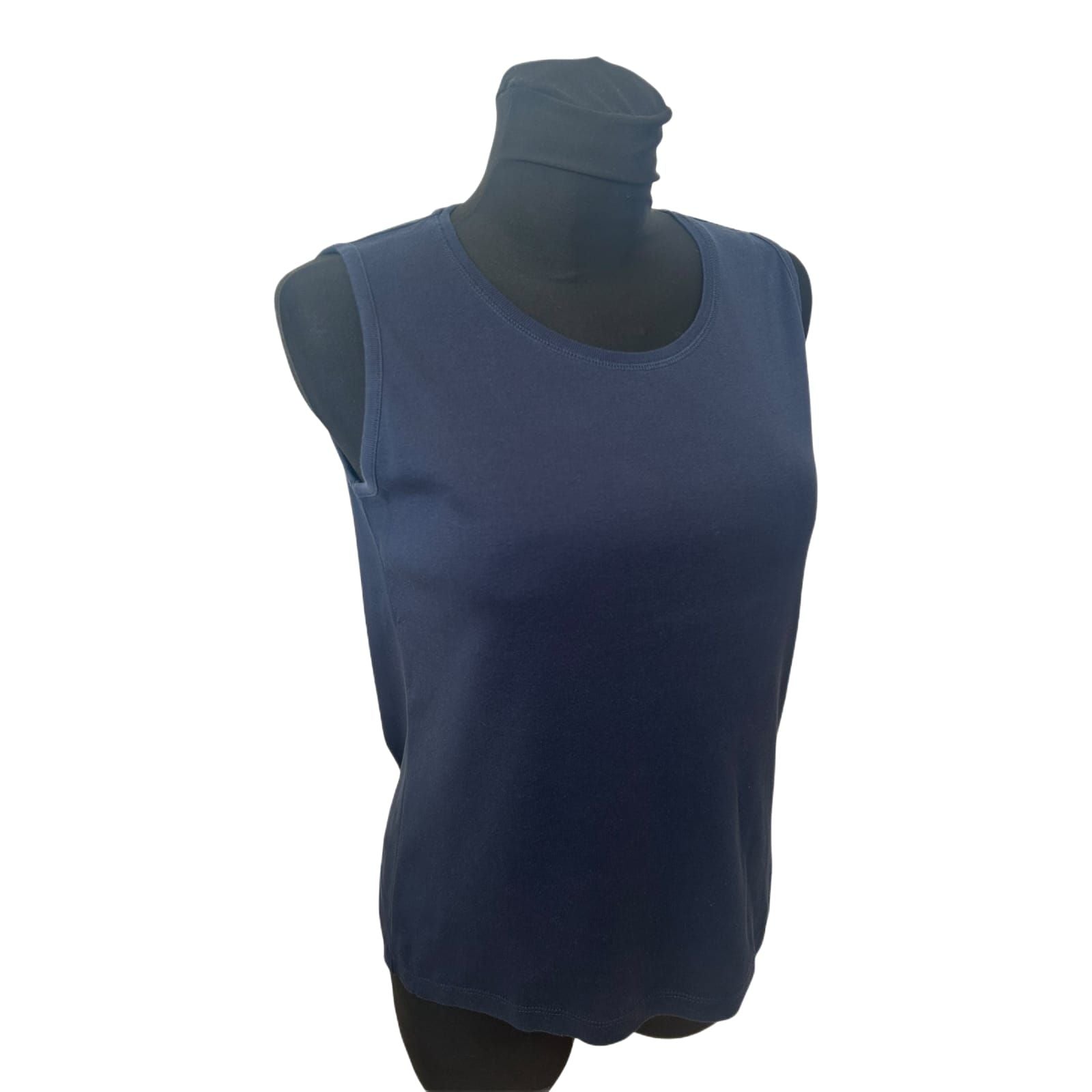 Fabiani Top Damen Gr 40 Dunkelblau Ärmellos Basic Stretch Sommer