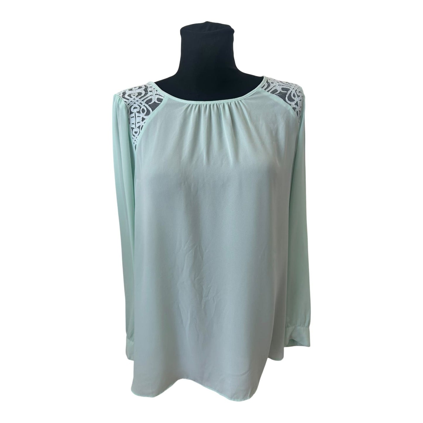 H&M Bluse Damen Gr 50 Mint Transparent Spitze Elegant Langarm