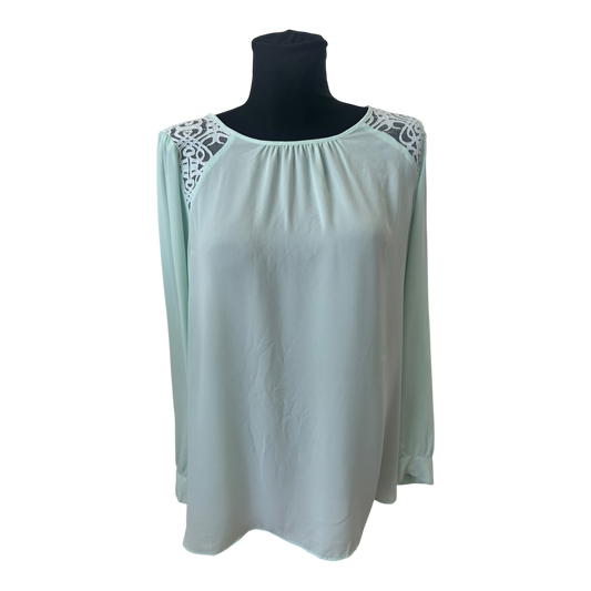 H&M Bluse Damen Gr 50 Mint Transparent Spitze Elegant Langarm